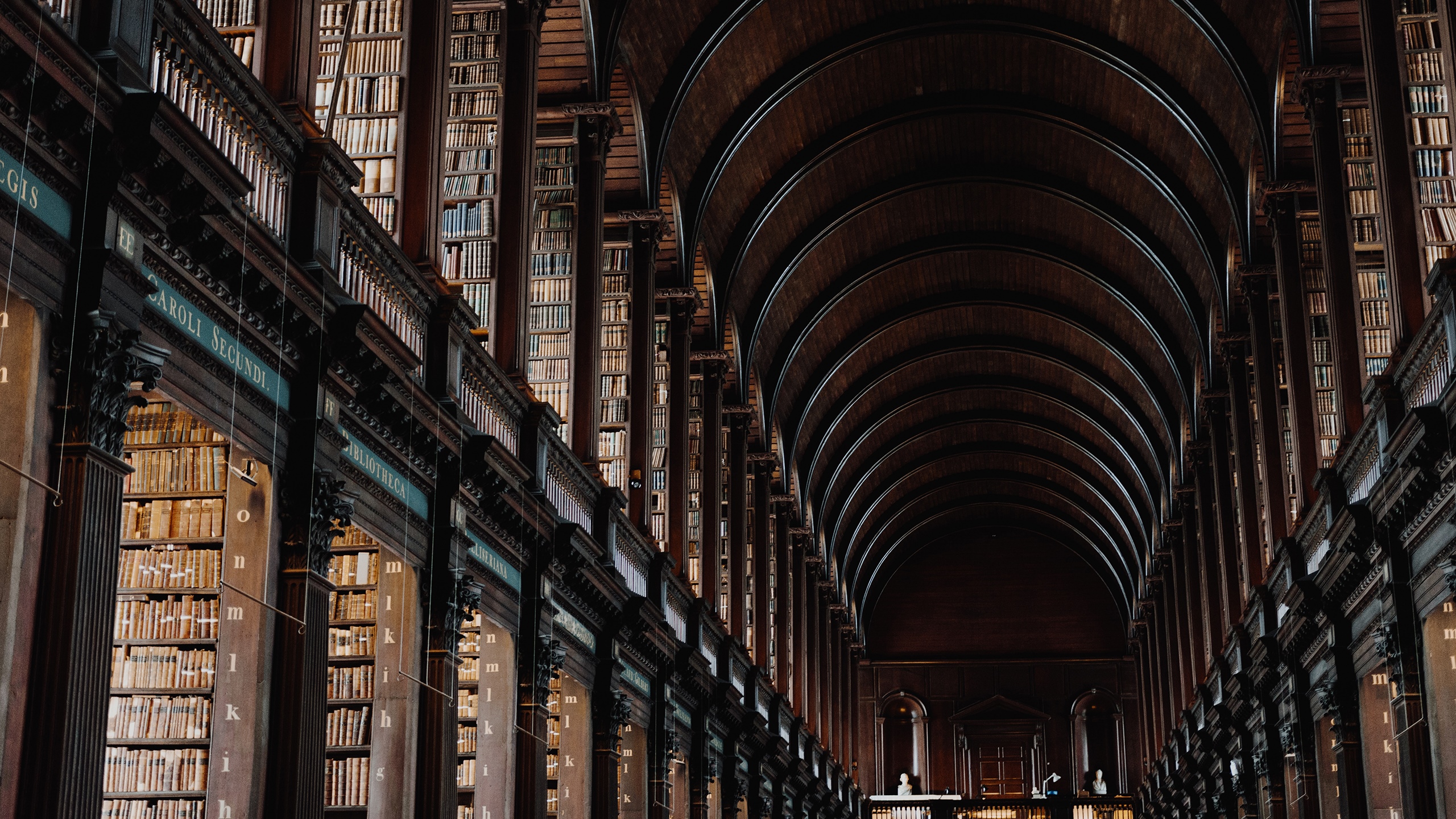 The Long Room Library with Bookshelves HD Wallpaper