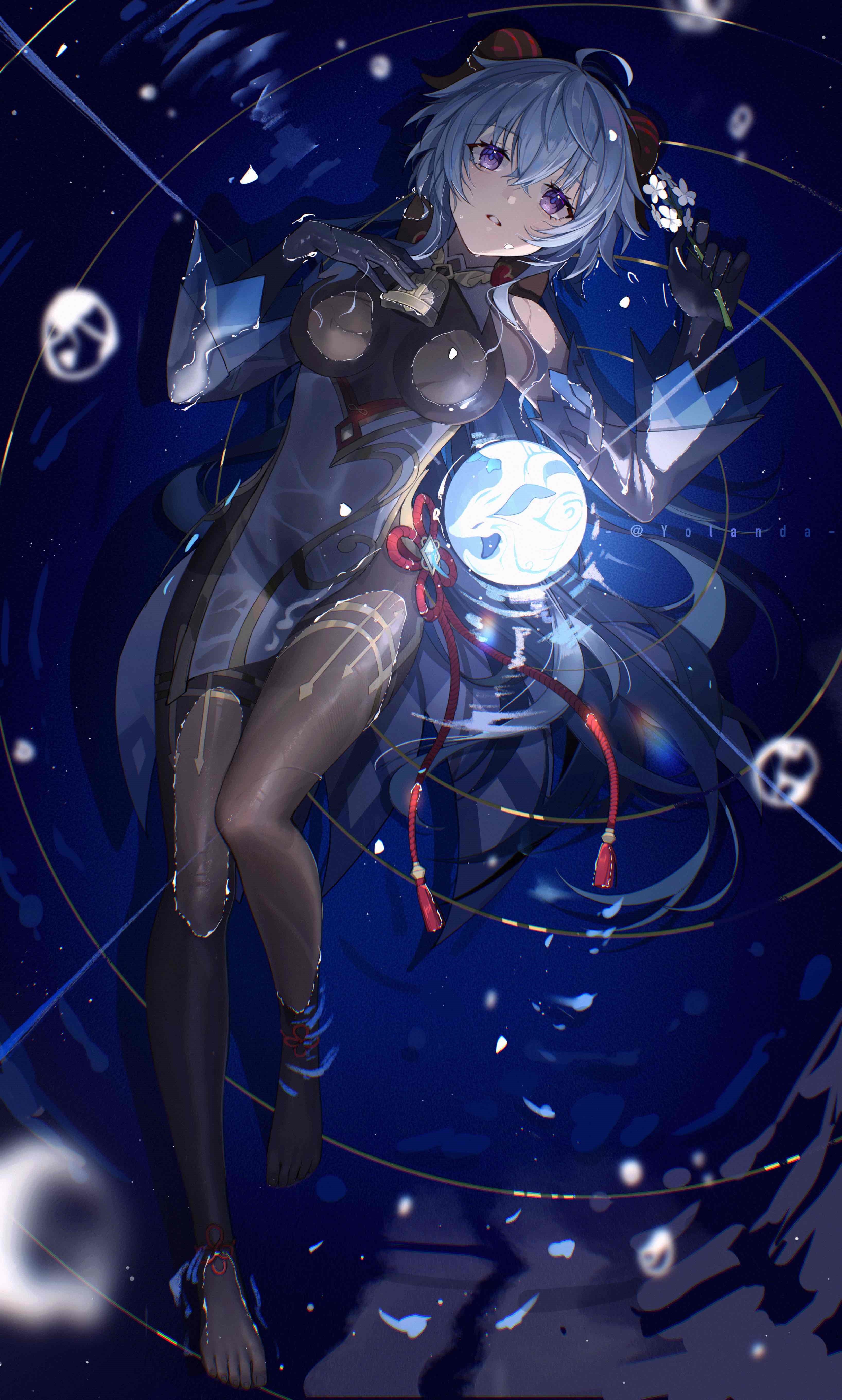 Genshin Impact Ganyu with blue hair and purple eyes HD Phone Wallpaper
