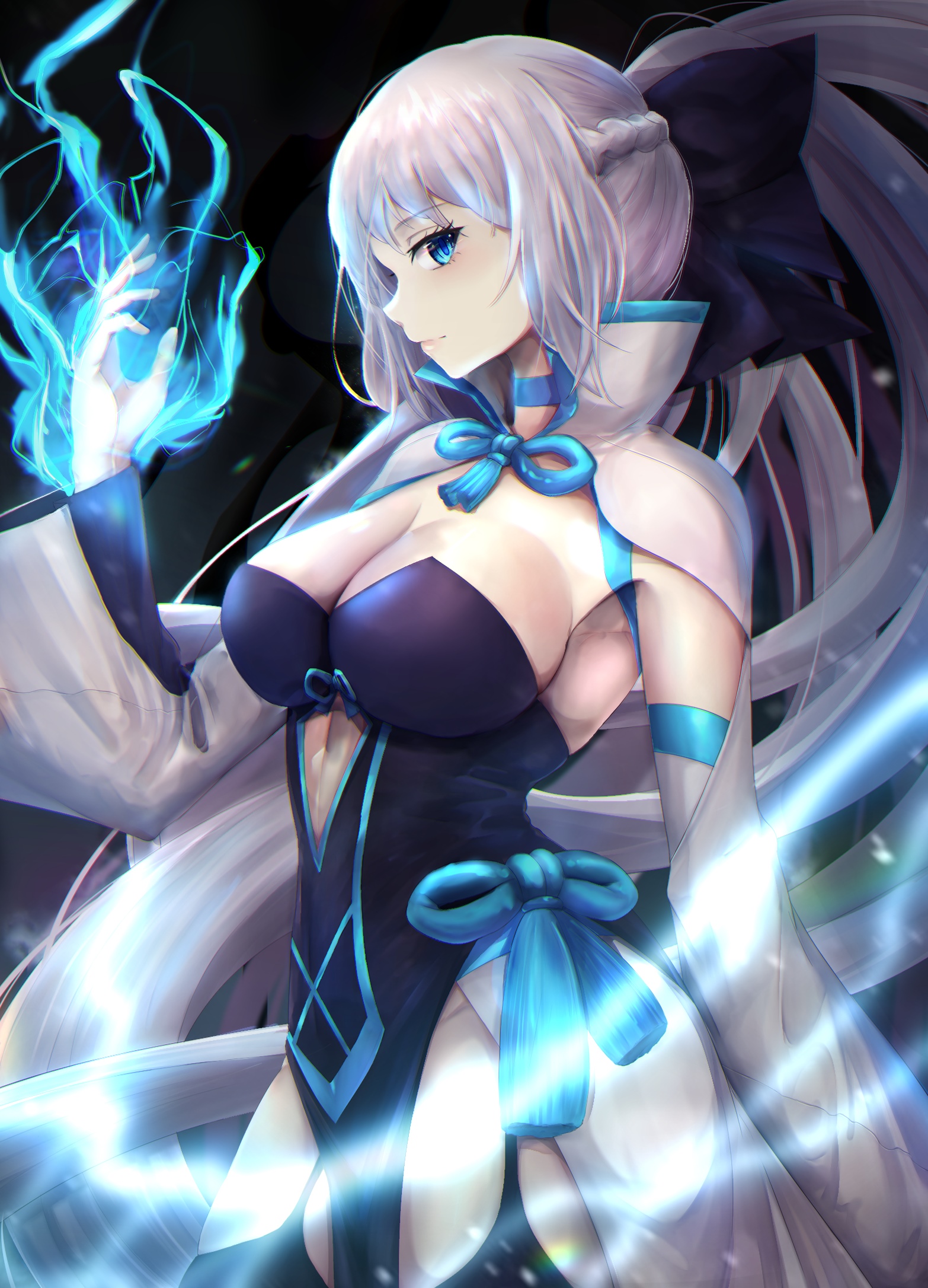 Morgan le Fay from Fate/Grand Order with blue magic HD Phone Wallpaper