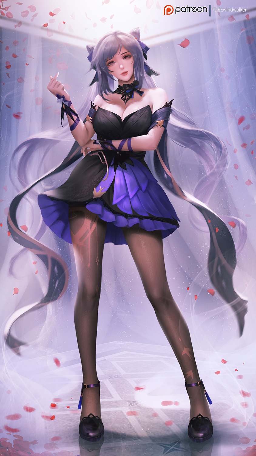 Keqing from Genshin Impact in a purple and black dress HD Phone Wallpaper