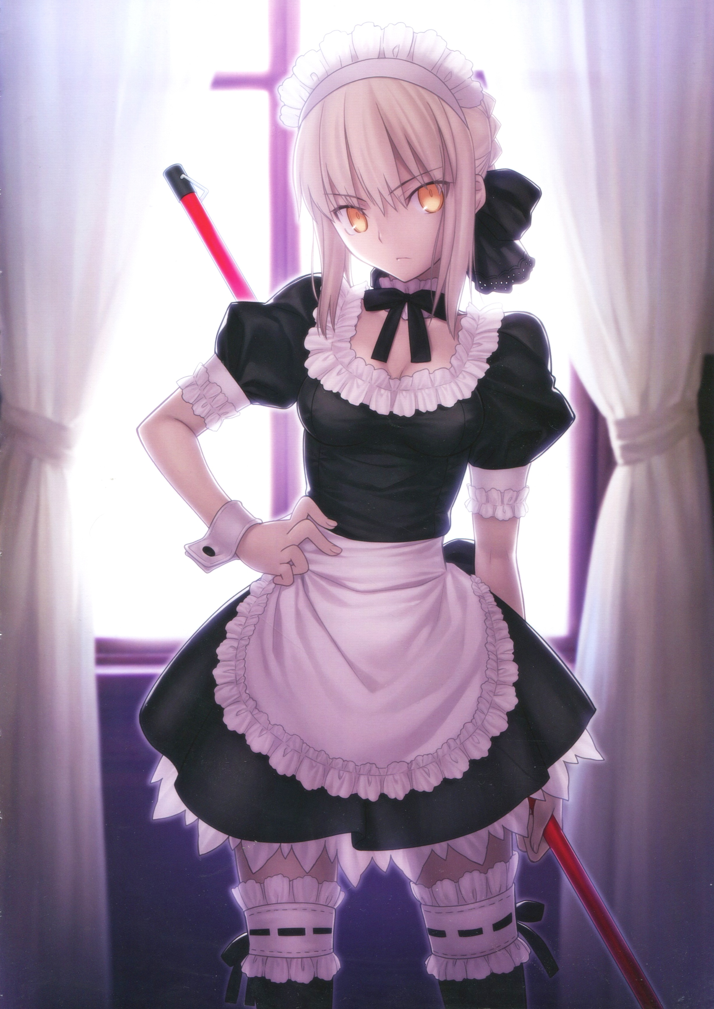 Saber Alter in a Maid Outfit Holding a Broom HD Phone Wallpaper