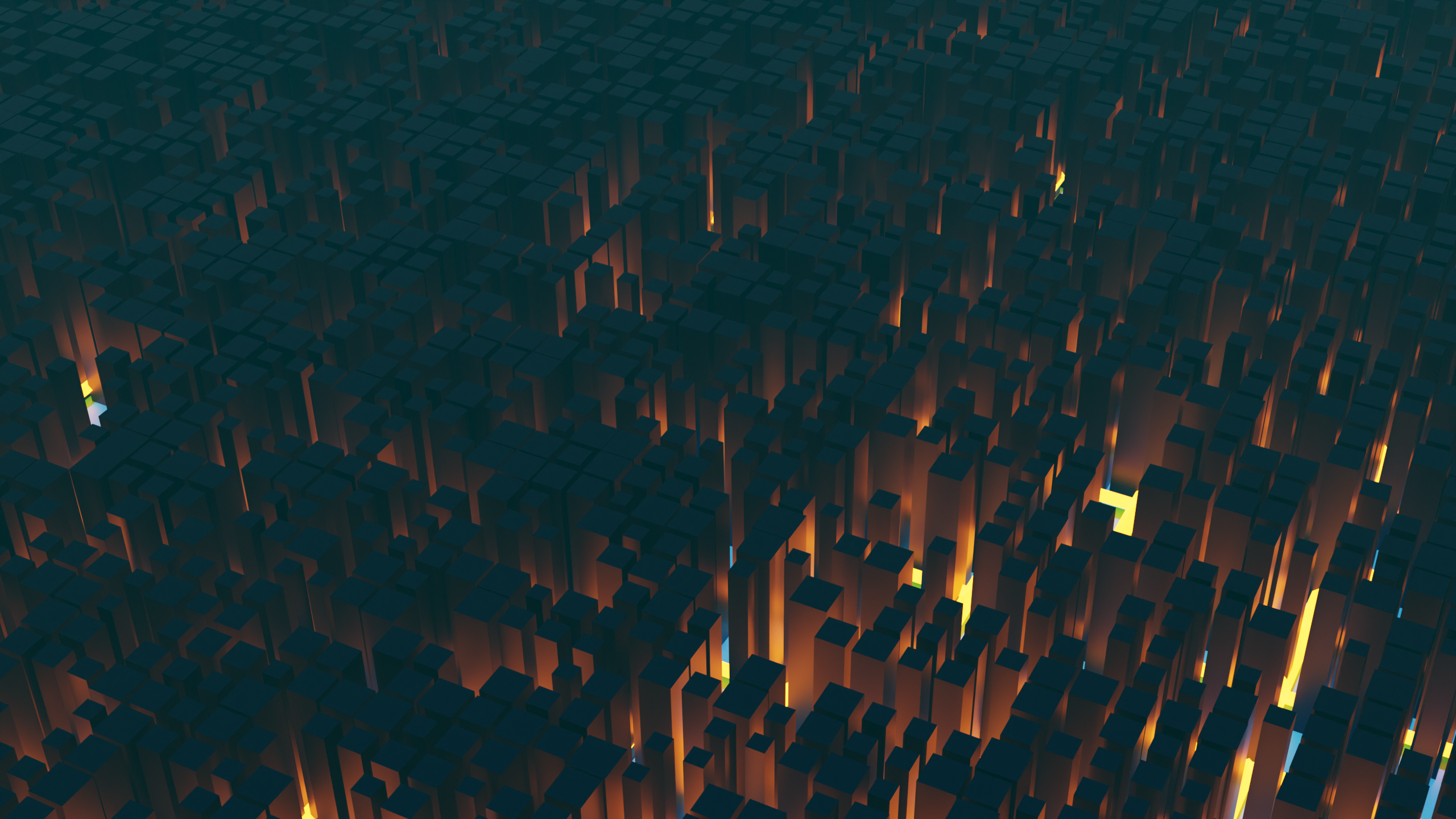 3D Abstract Cityscape with Glowing Lights HD Wallpaper