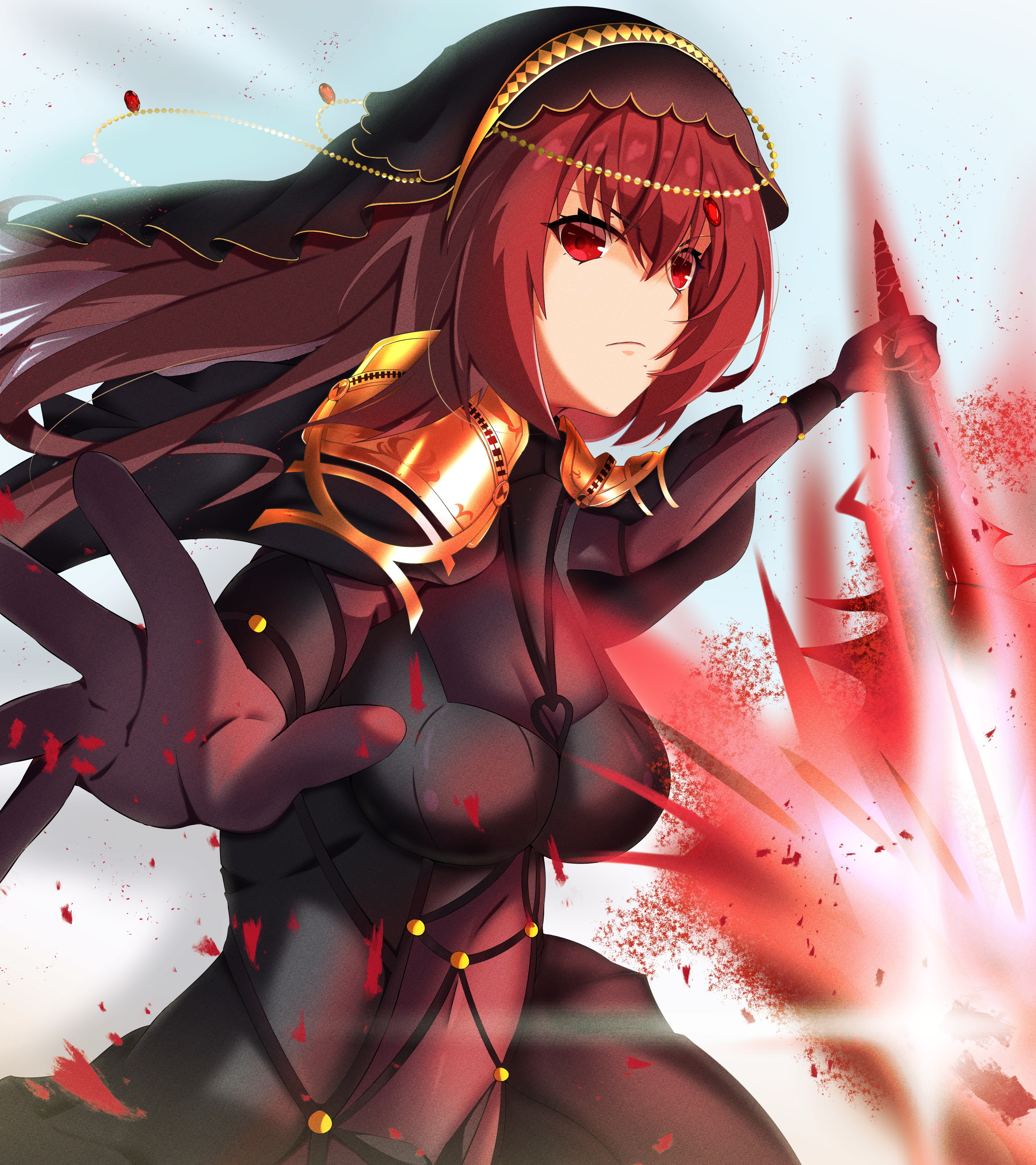 Scathach from Fate/Grand Order with a spear HD Phone Wallpaper