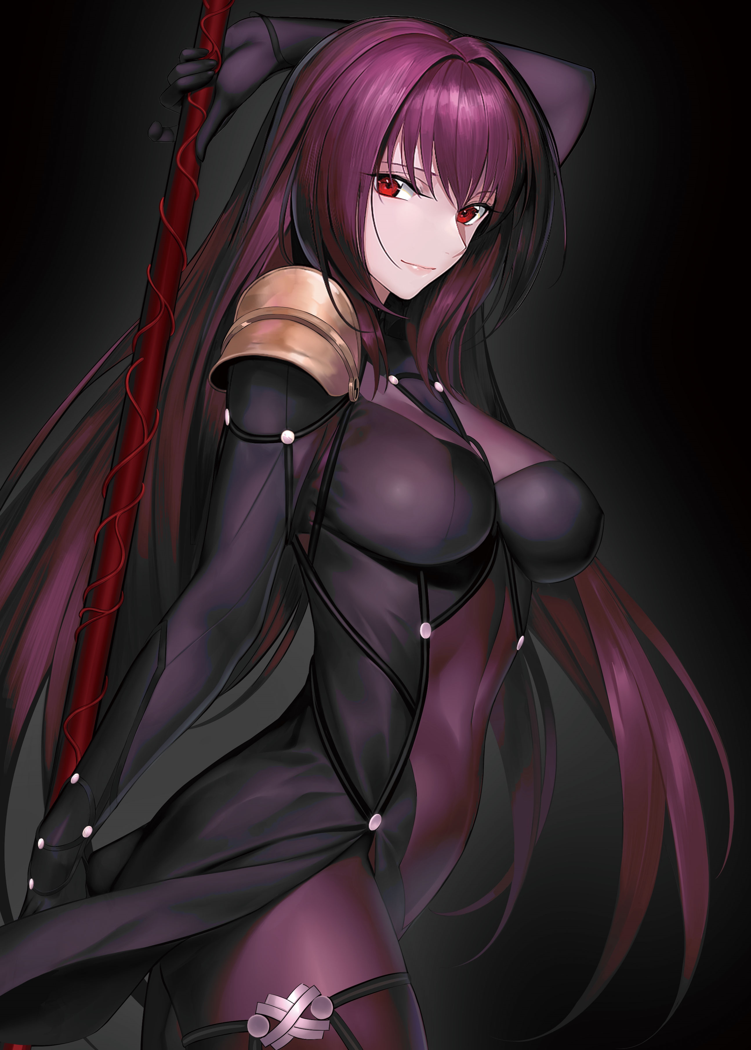 Scathach from Fate/Grand Order holding a spear HD Phone Wallpaper
