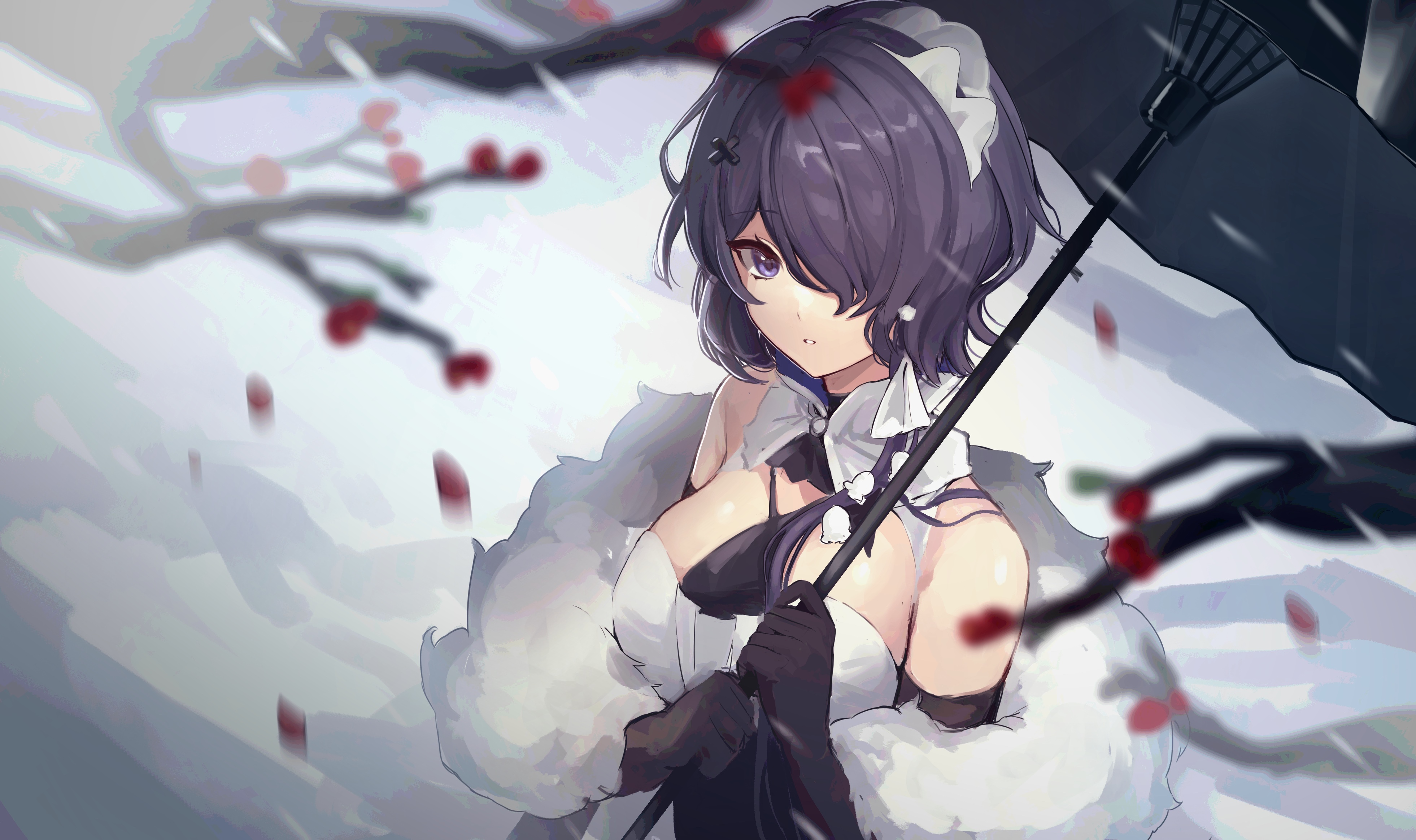 Woman with umbrella in snow HD Wallpaper