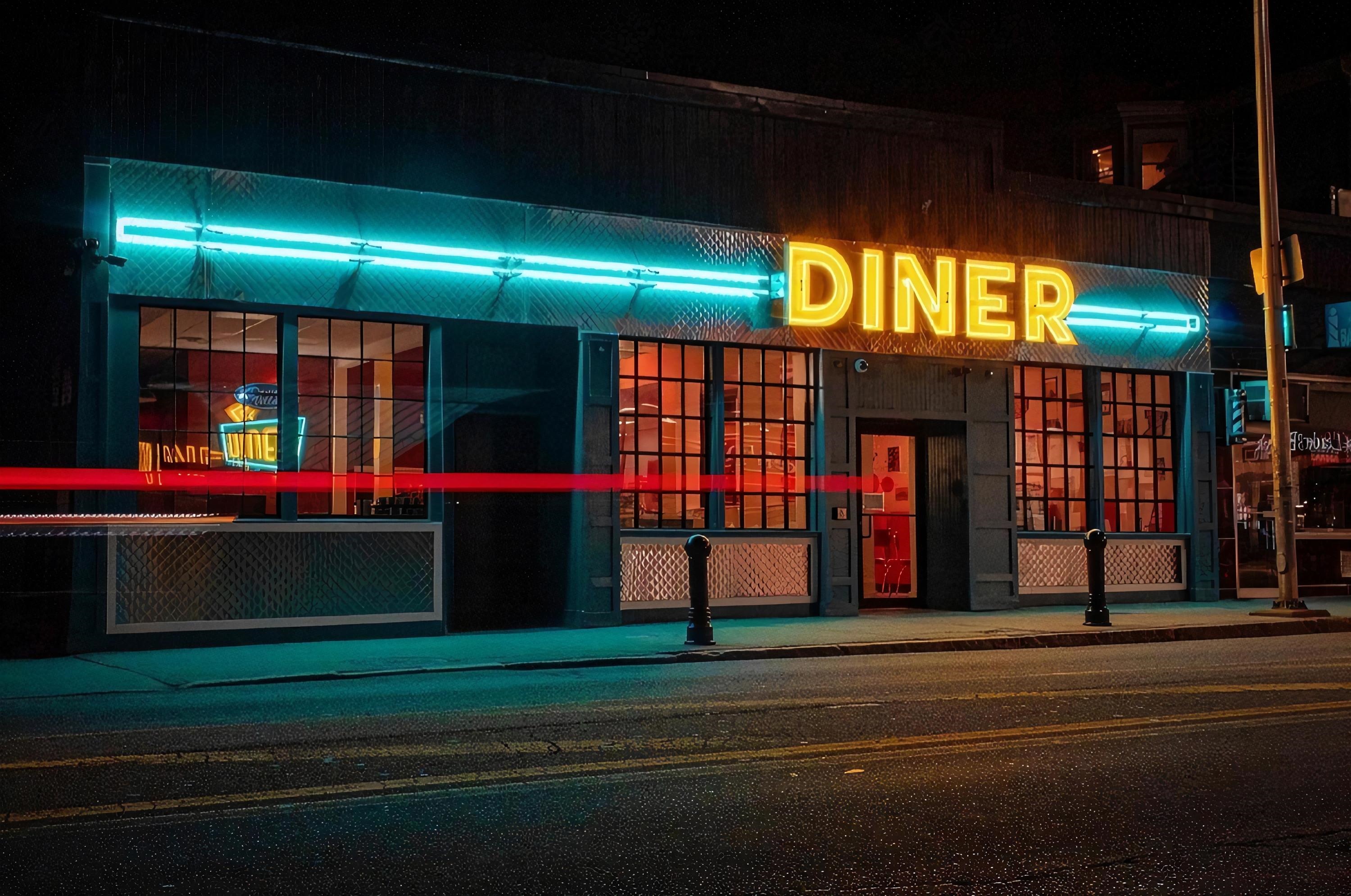 Diner at night with neon lights HD Wallpaper