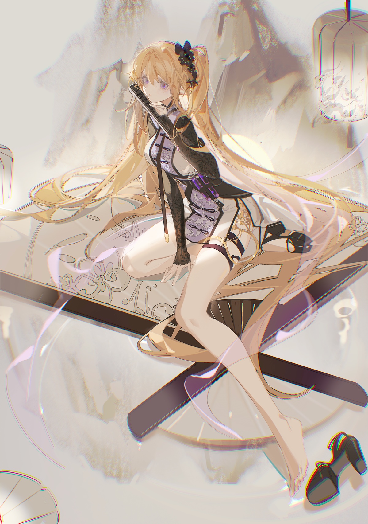Arknights Indigo with blonde hair and a fan HD Phone Wallpaper