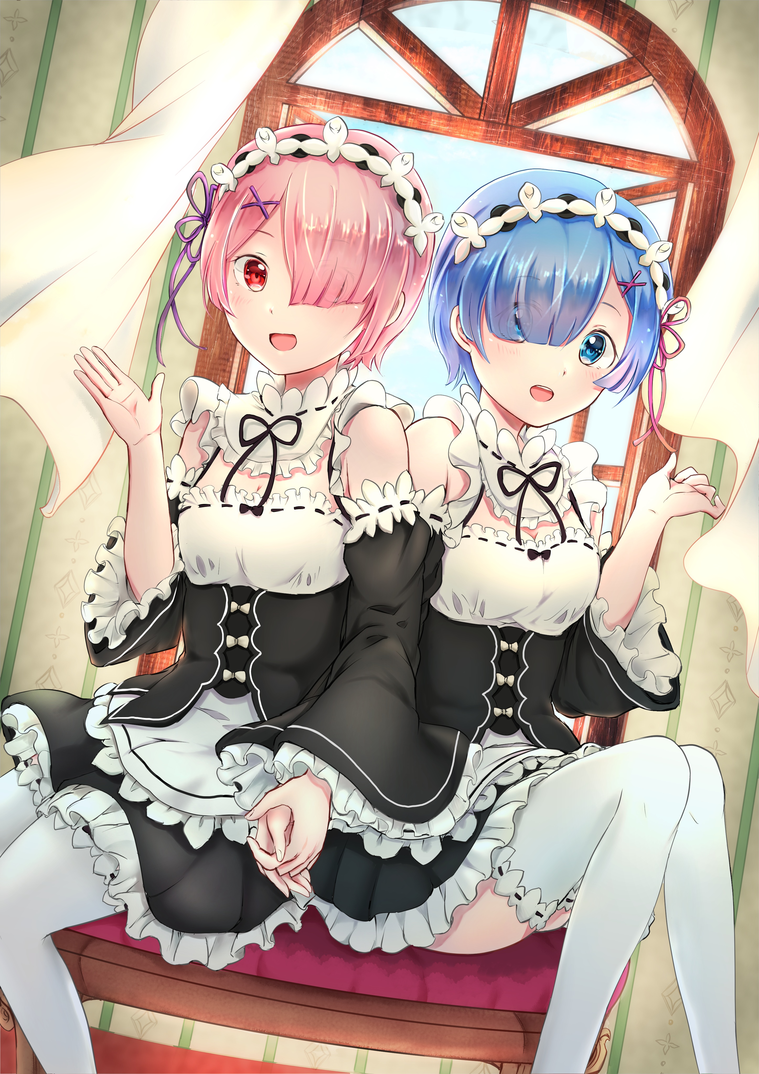 Ram and Rem from Re:Zero in Maid Outfits HD Phone Wallpaper