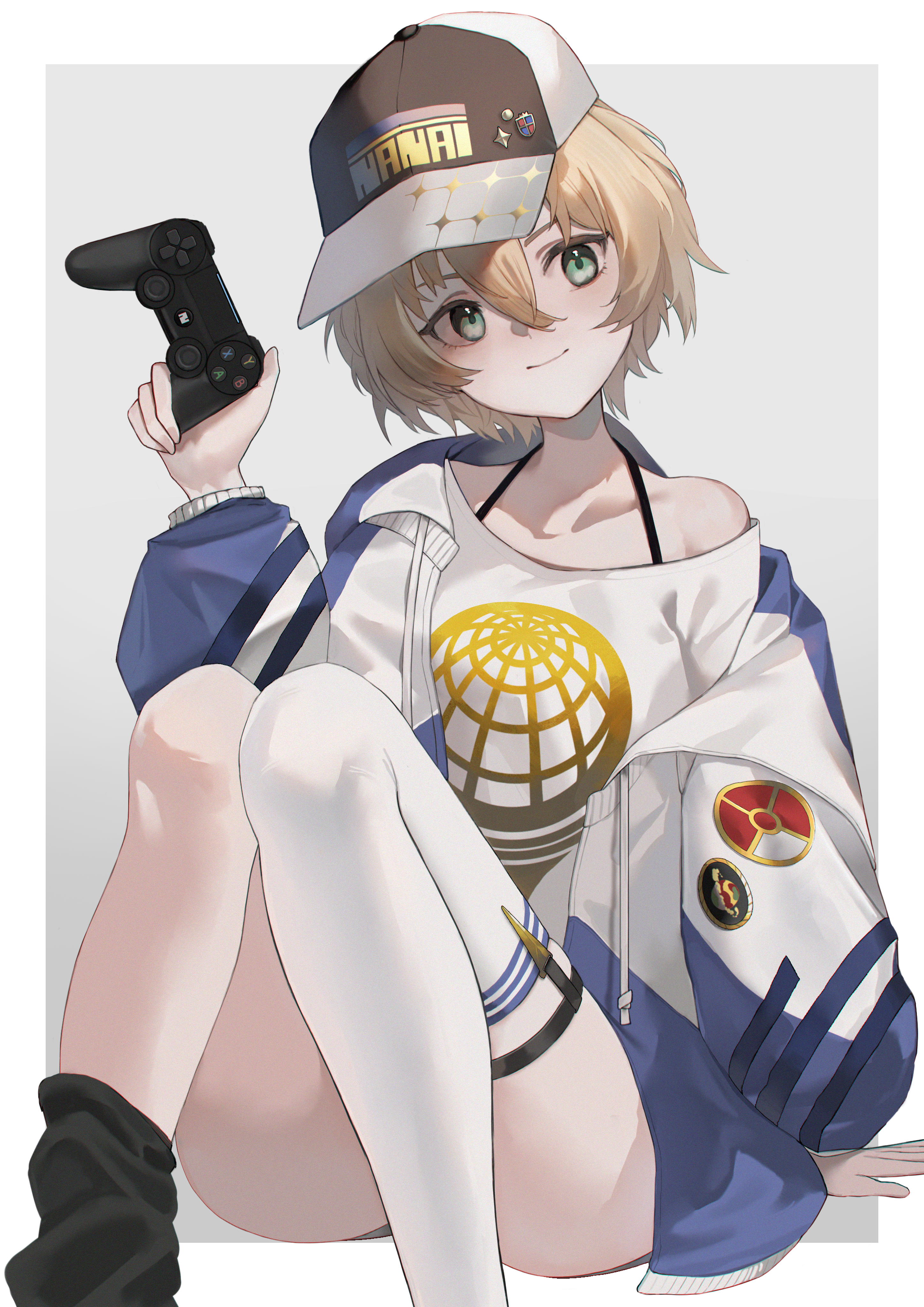 Anime girl with blonde hair holding a game controller HD Phone Wallpaper
