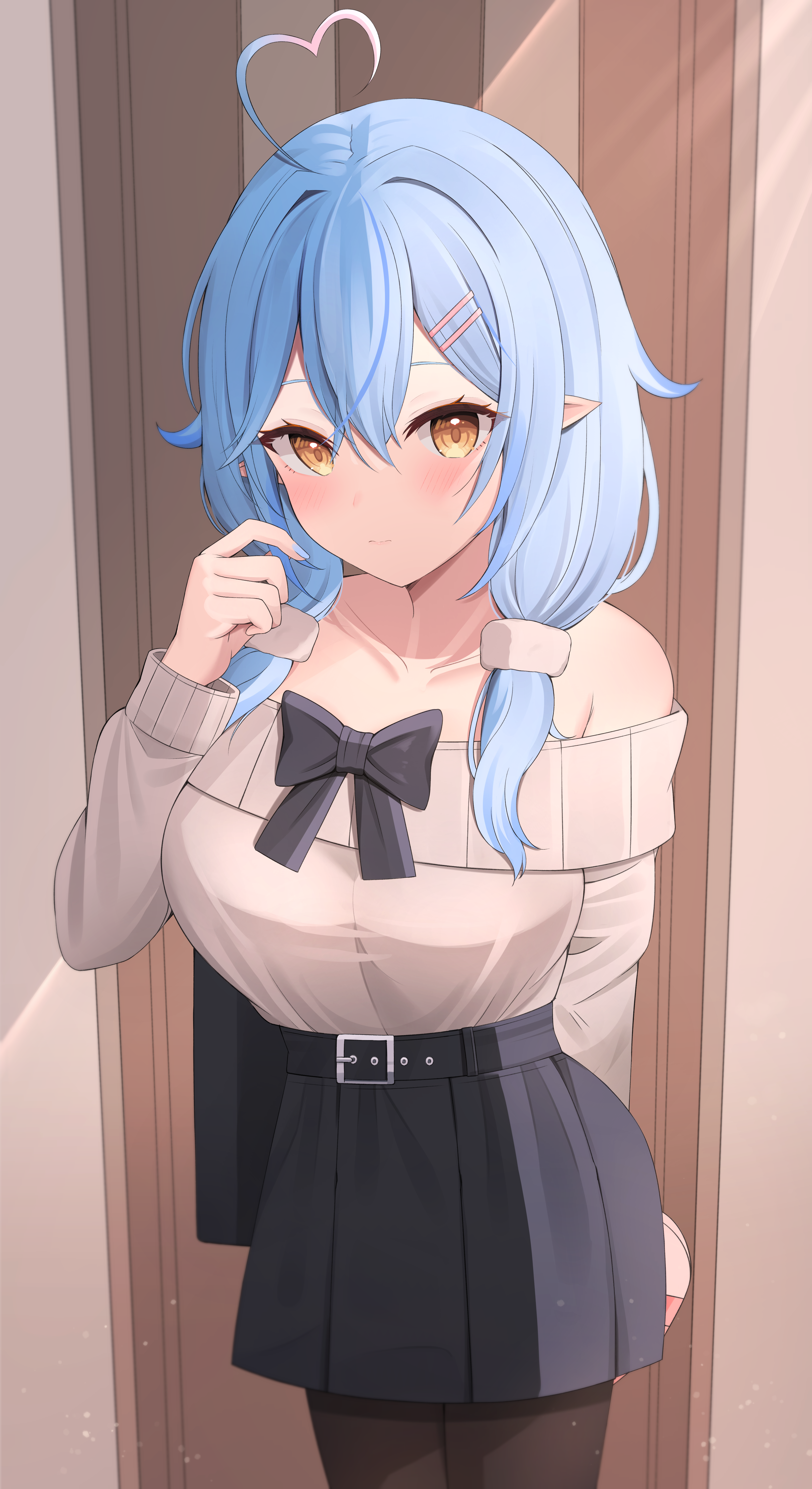 Anime girl with blue hair and yellow eyes HD Phone Wallpaper