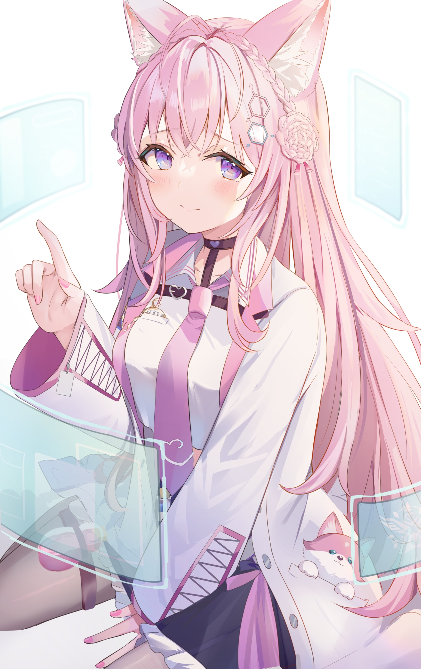 Hakui Koyori with pink hair and fox ears HD Phone Wallpaper