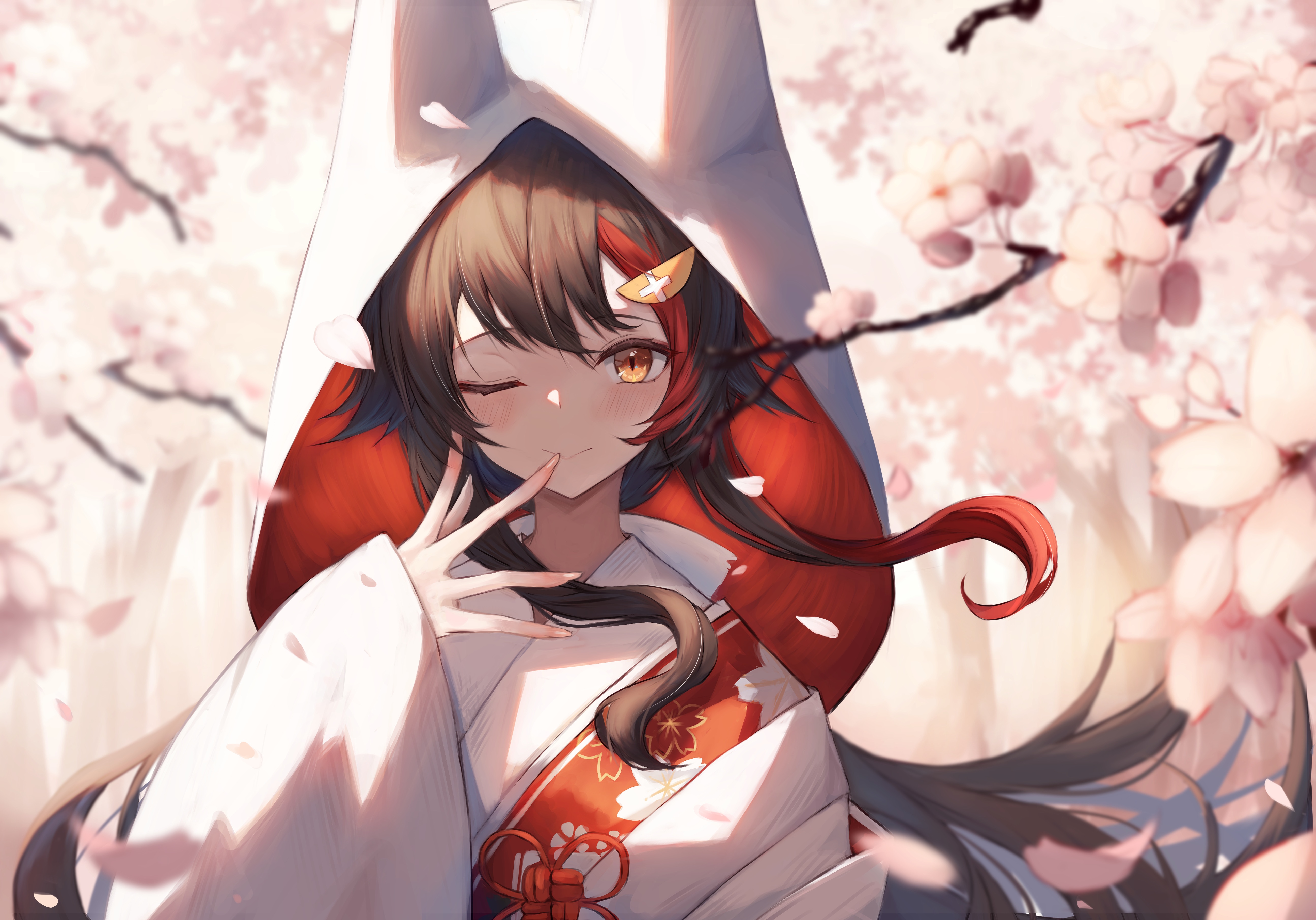 Ookami Mio in Kimono with Cherry Blossoms HD Wallpaper