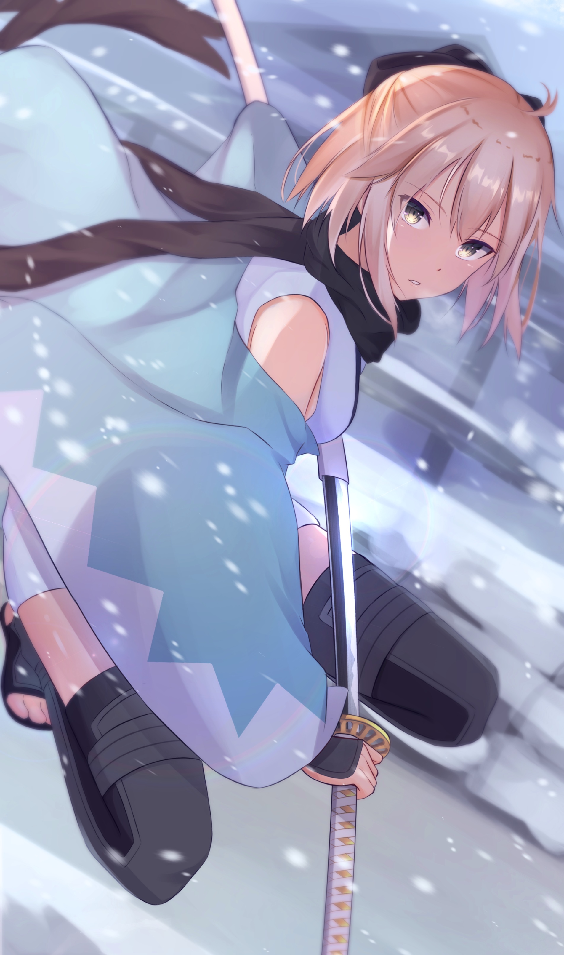 Okita Souji from Fate/Grand Order in the snow HD Phone Wallpaper