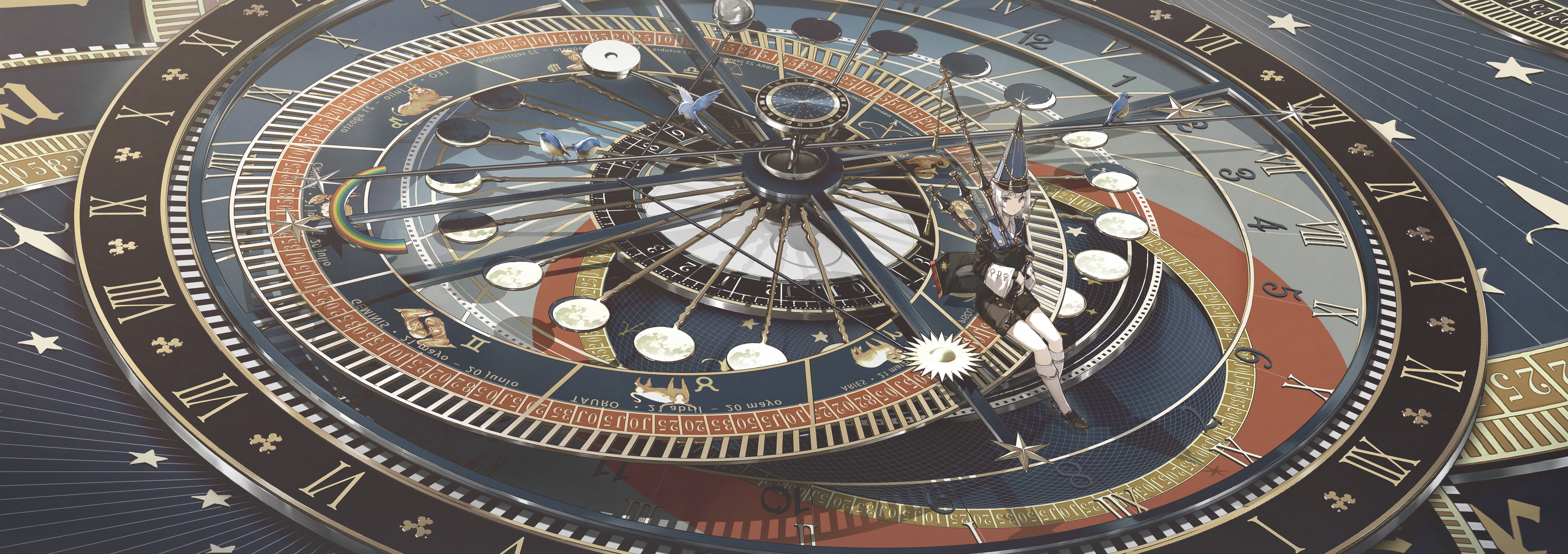 Fantasy girl on a celestial clock HD Wallpaper