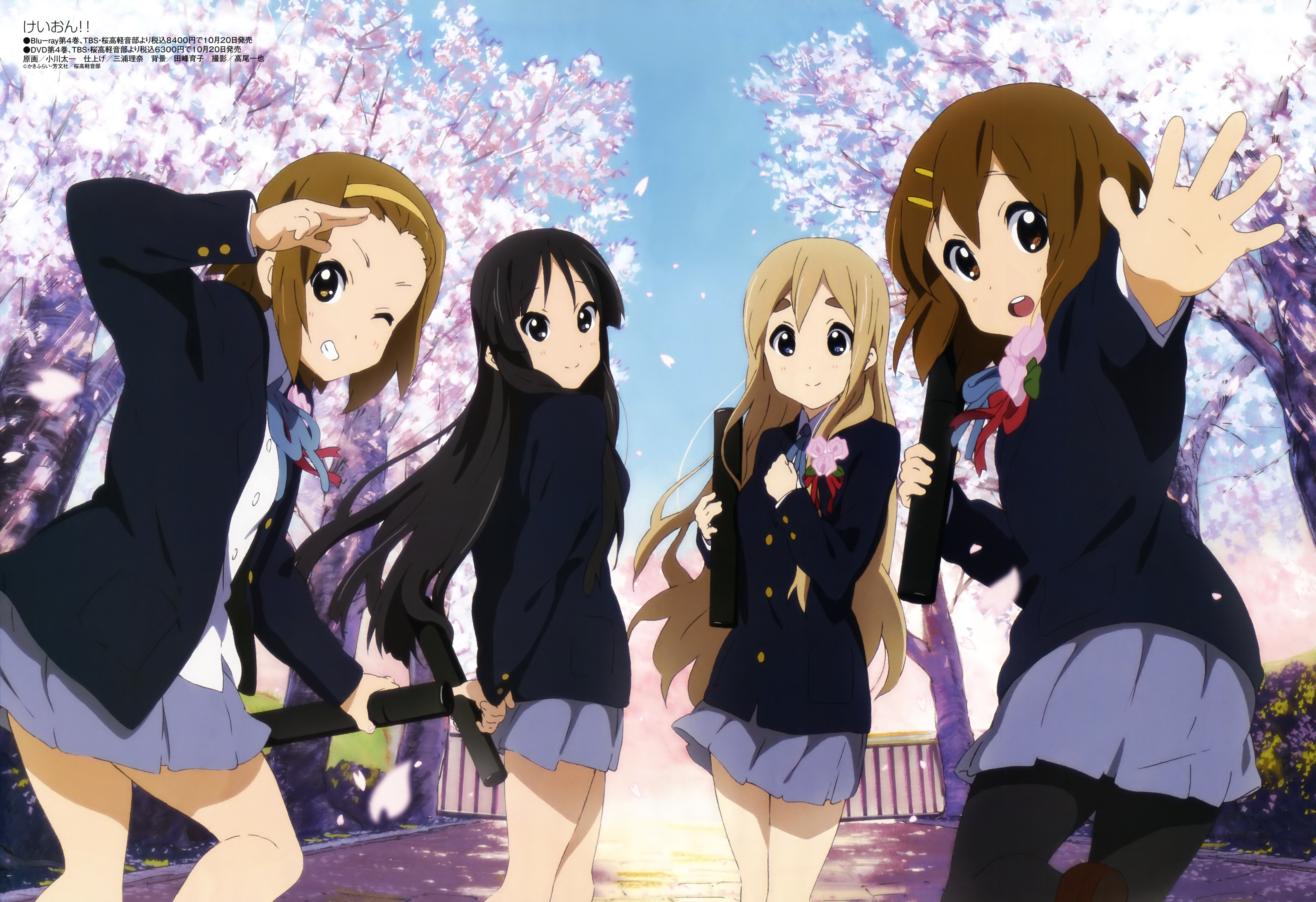 K-ON! 4K: Hirasawa Yui, Tainaka Ritsu, Kotobuki Tsumugi, Akiyama Mio HD Wallpaper
