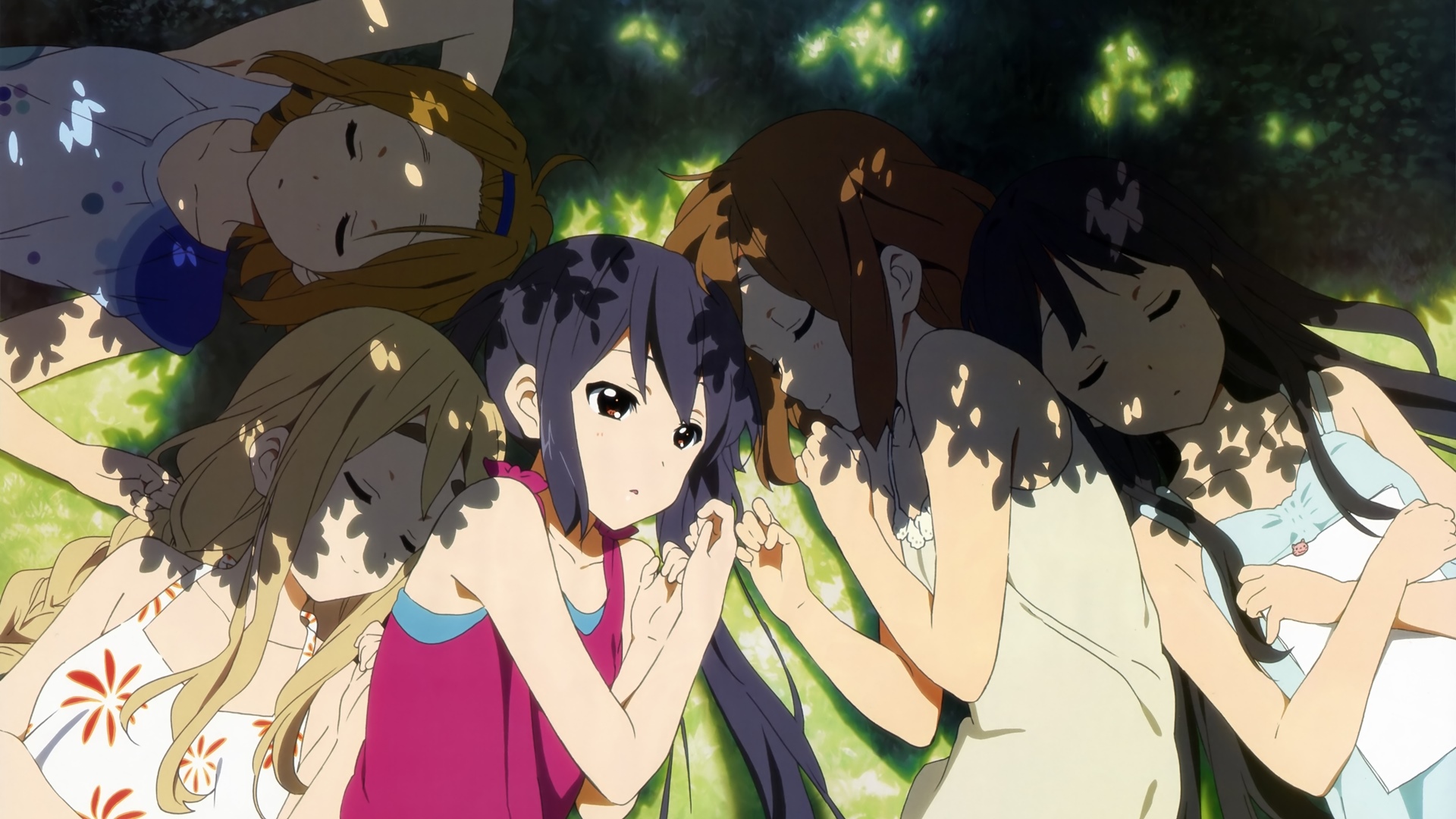 K-ON! girls sleeping under dappled sunlight HD Wallpaper