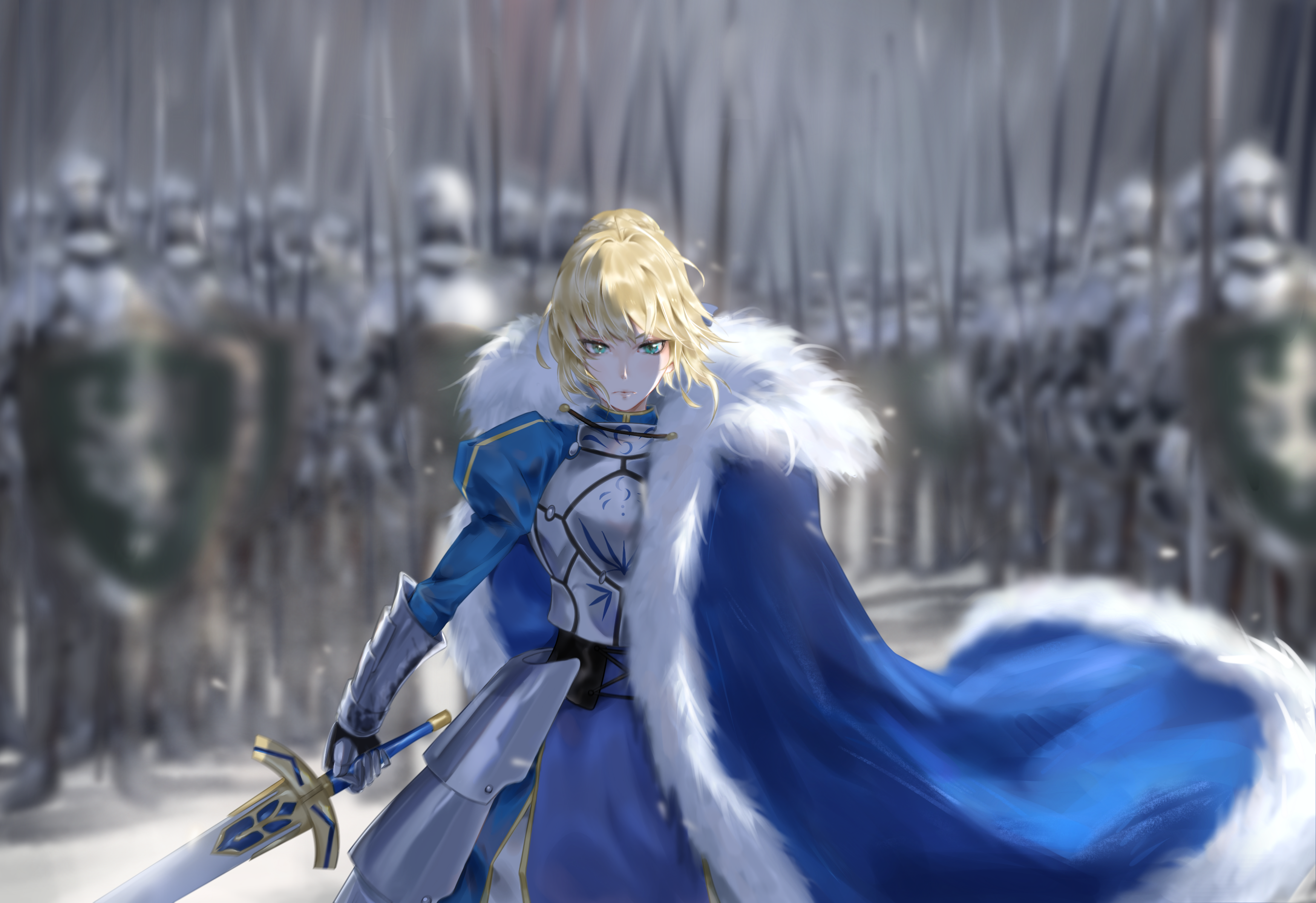 Artoria Pendragon with Excalibur and army HD Wallpaper