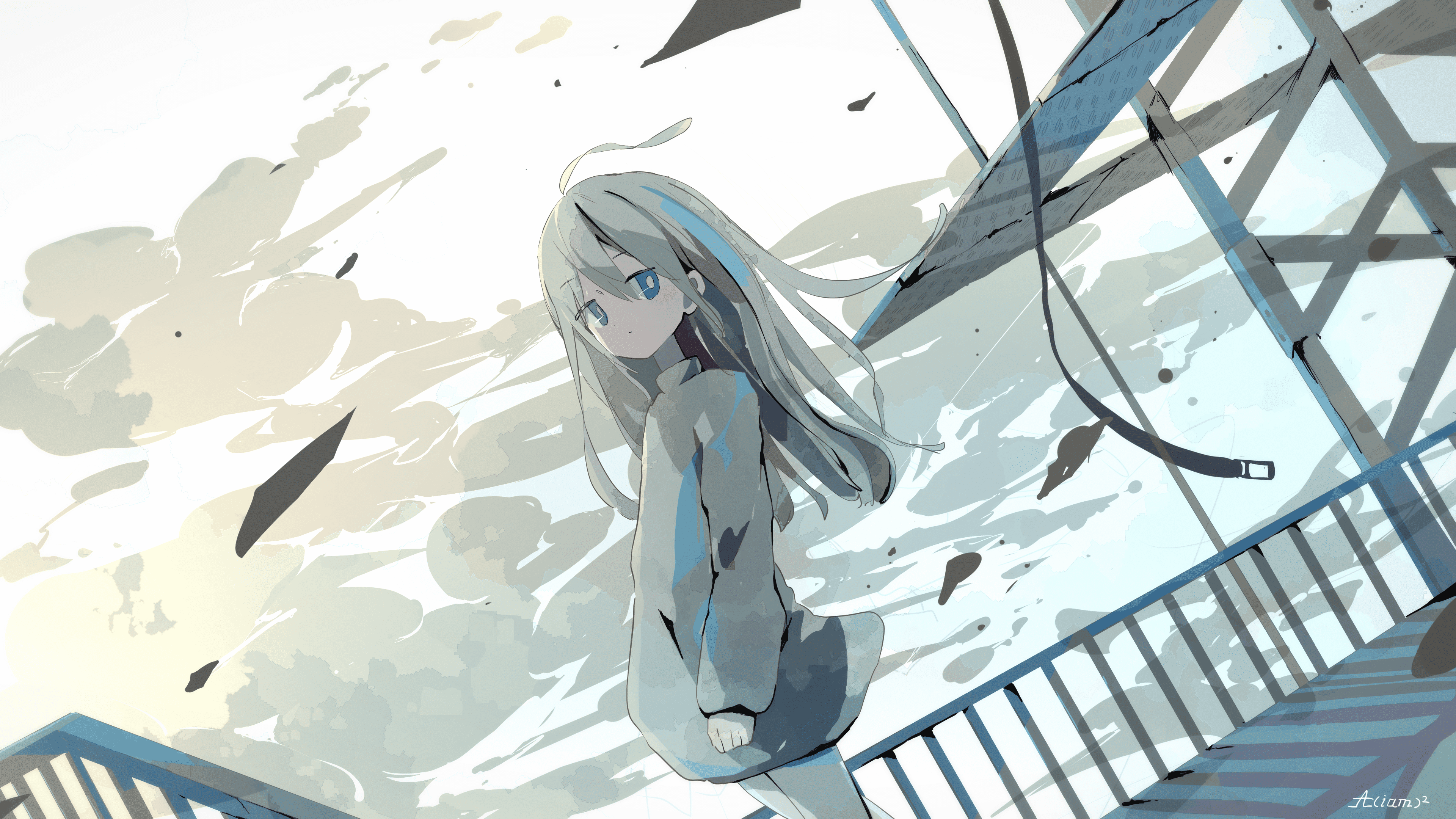 4K anime girl with blue eyes standing HD Wallpaper