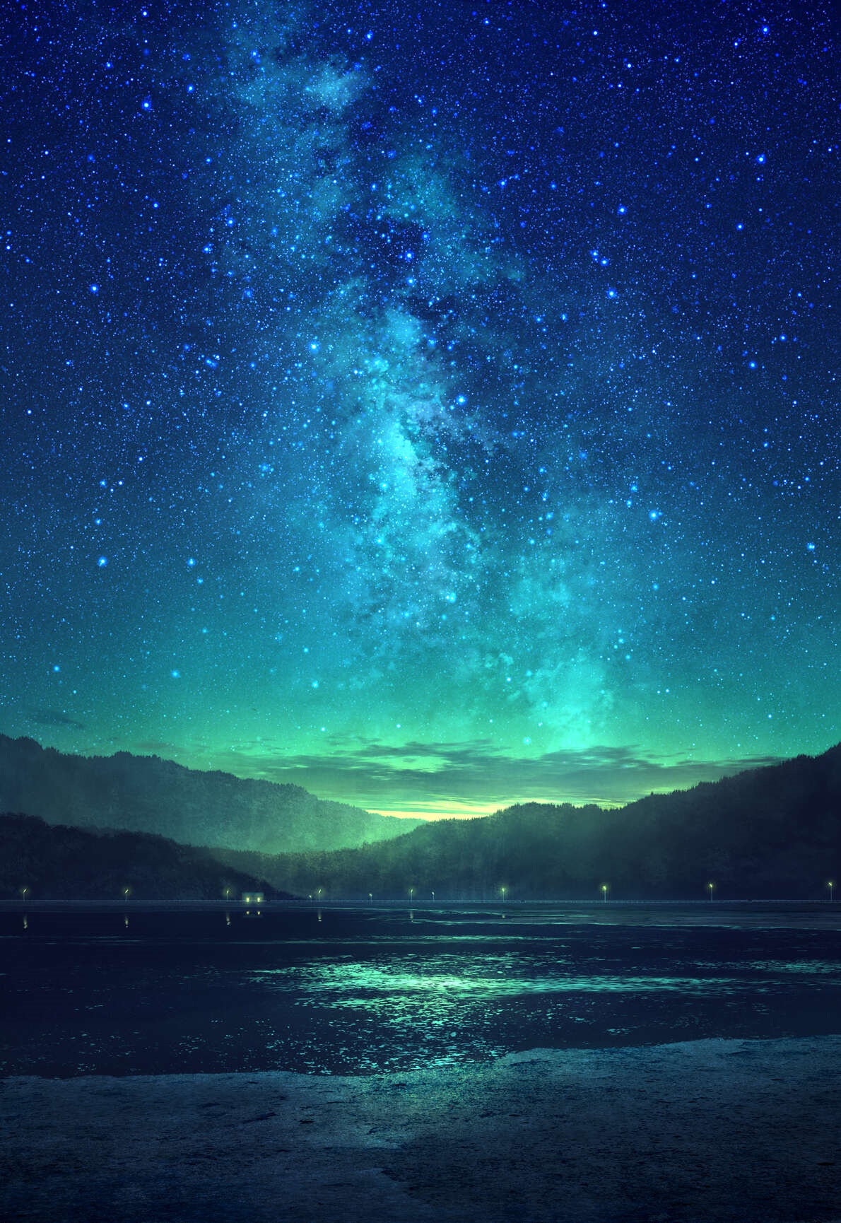Milky Way over a calm lake and mountains at night HD Phone Wallpaper