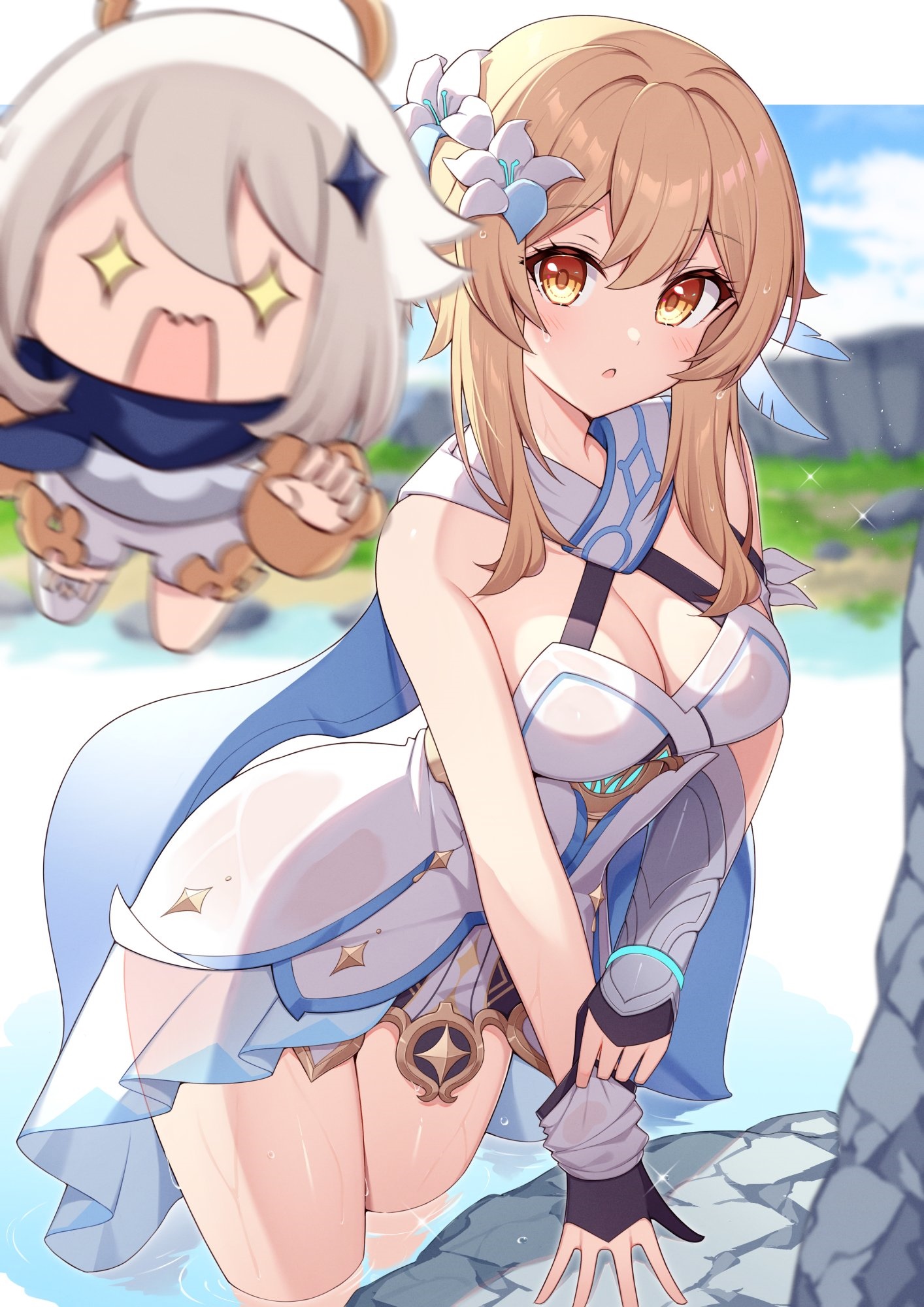 Lumine and Paimon in Genshin Impact HD Phone Wallpaper