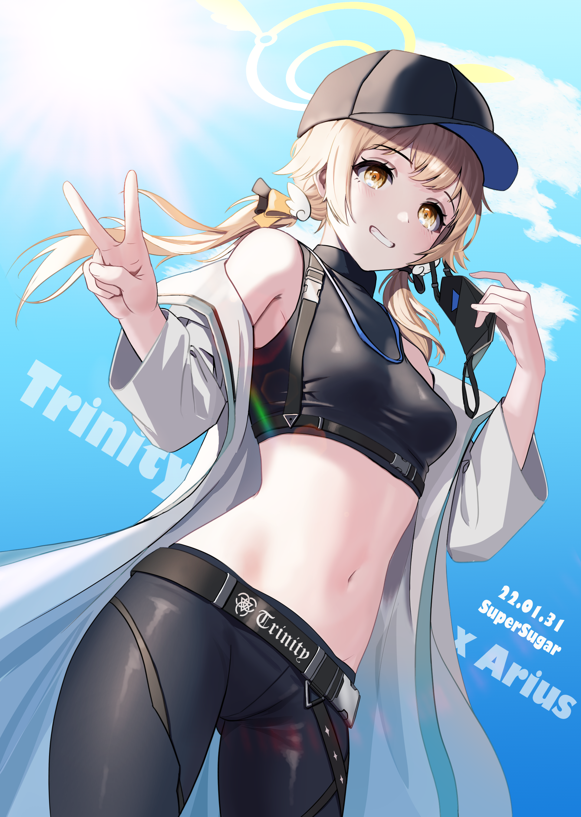Trinity X Arius Anime Girl with Ponytail and Peace Sign HD Phone Wallpaper