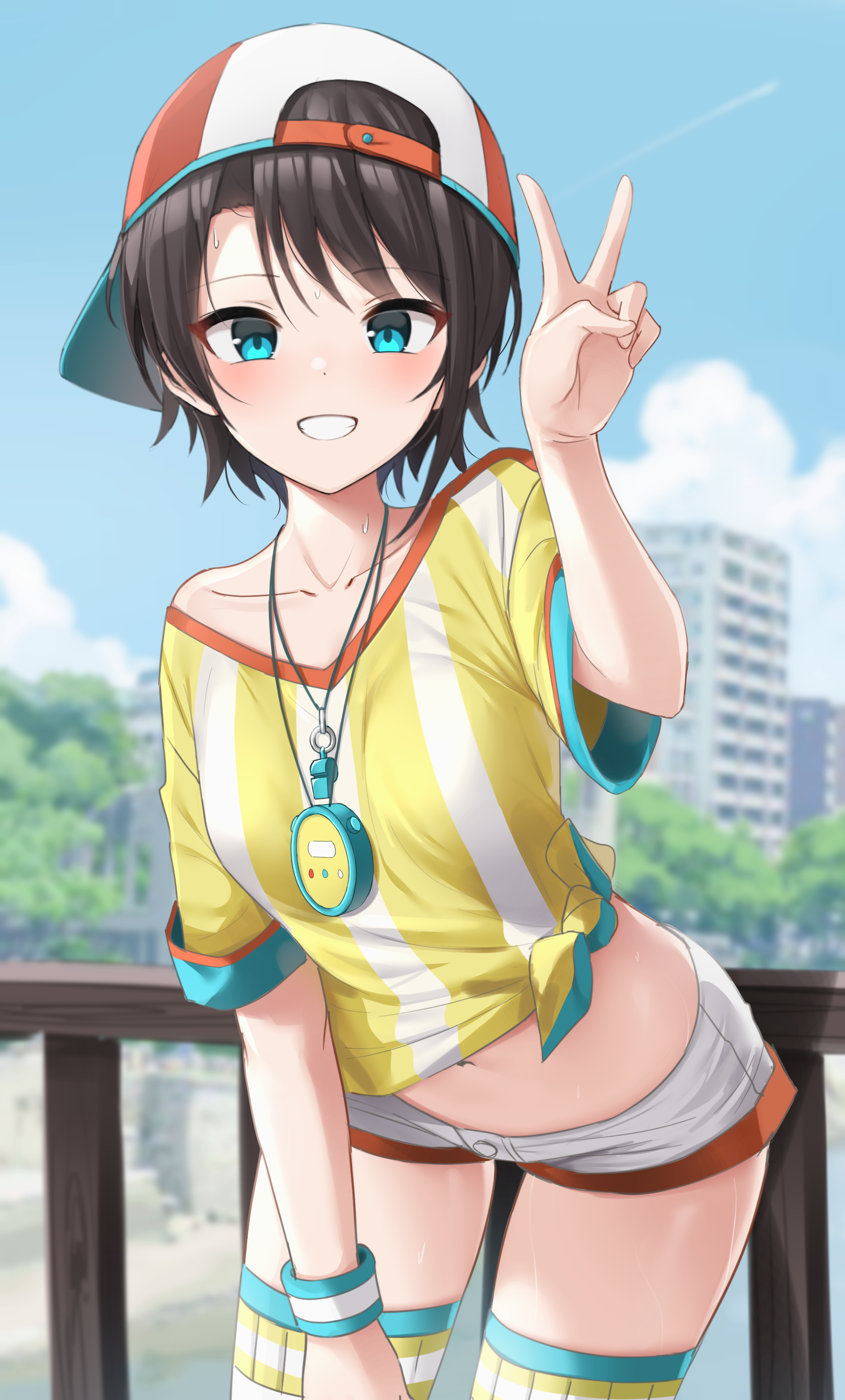 Oozora Subaru wearing a yellow shirt and shorts HD Phone Wallpaper