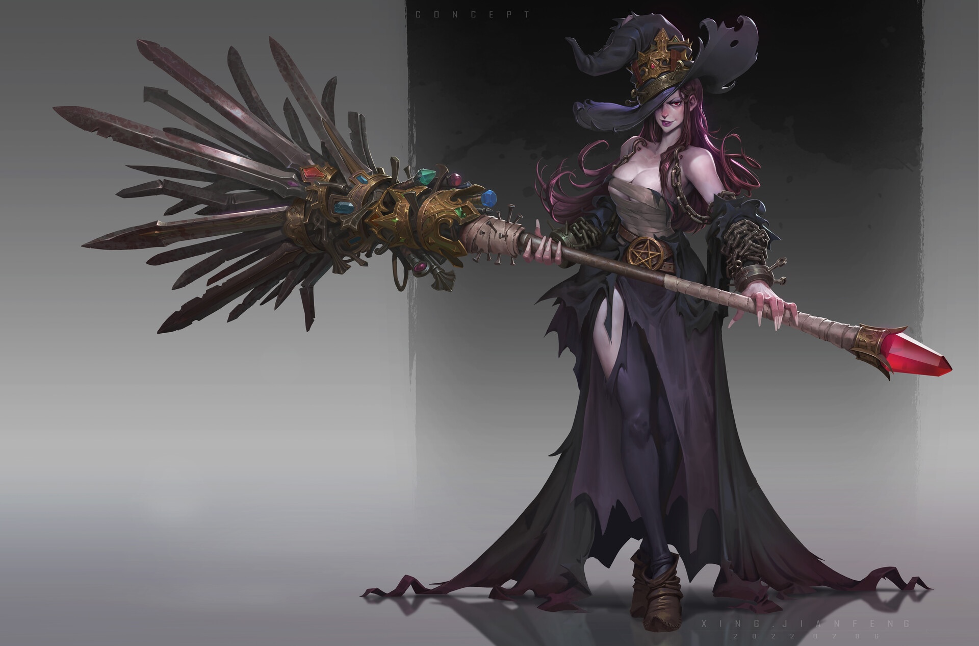 Fantasy Witch with Ornate Staff HD Wallpaper