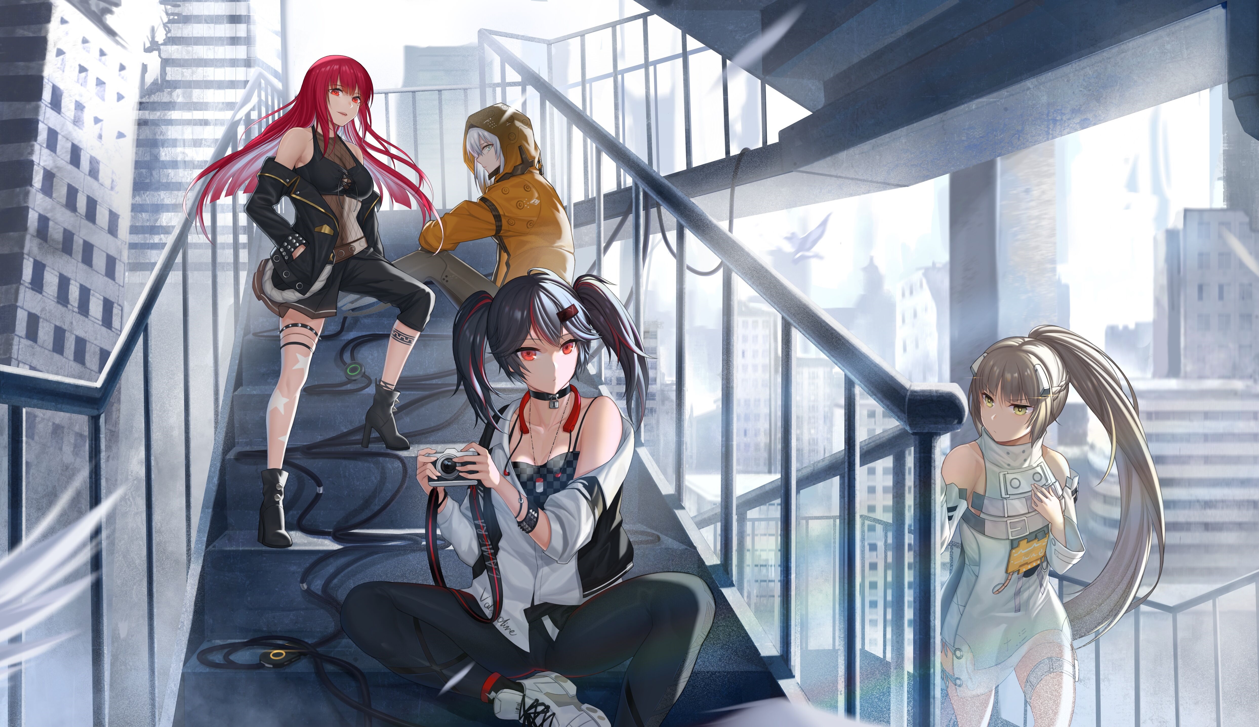 Punishing: Gray Raven characters on stairs HD Wallpaper