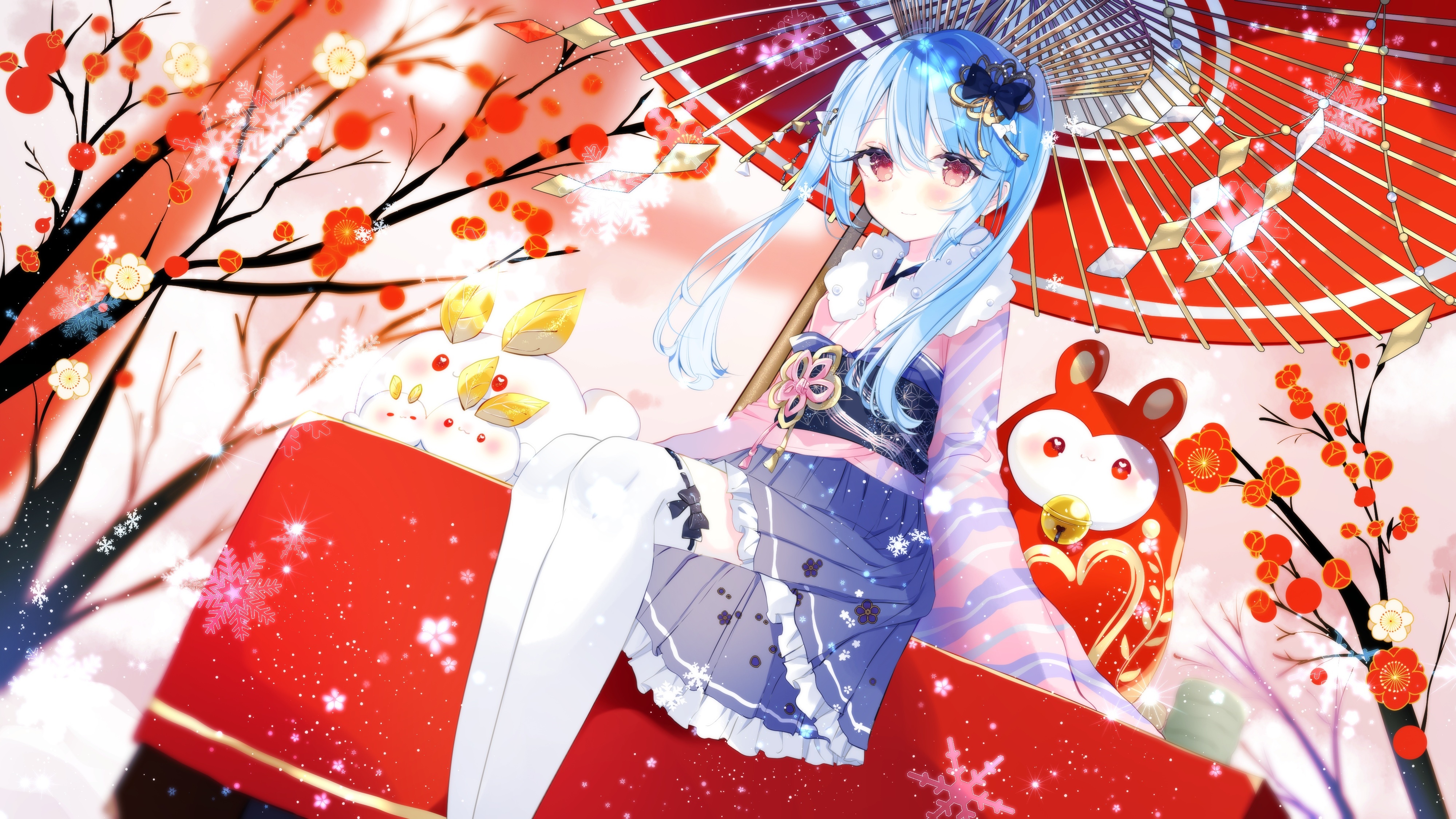 4K Fantasy Girl with Cyan Hair and Umbrella HD Wallpaper