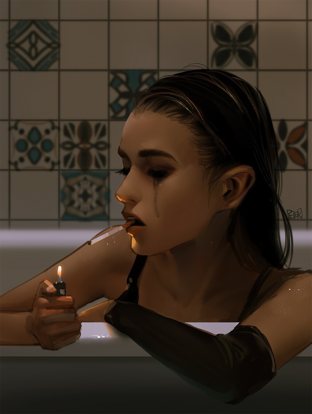 Woman smoking in a bathtub HD Phone Wallpaper