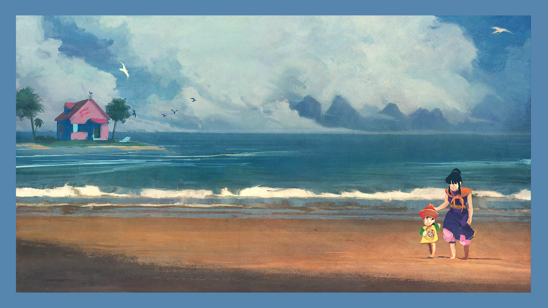 Chi-Chi and Gohan at Kame House beach HD Wallpaper
