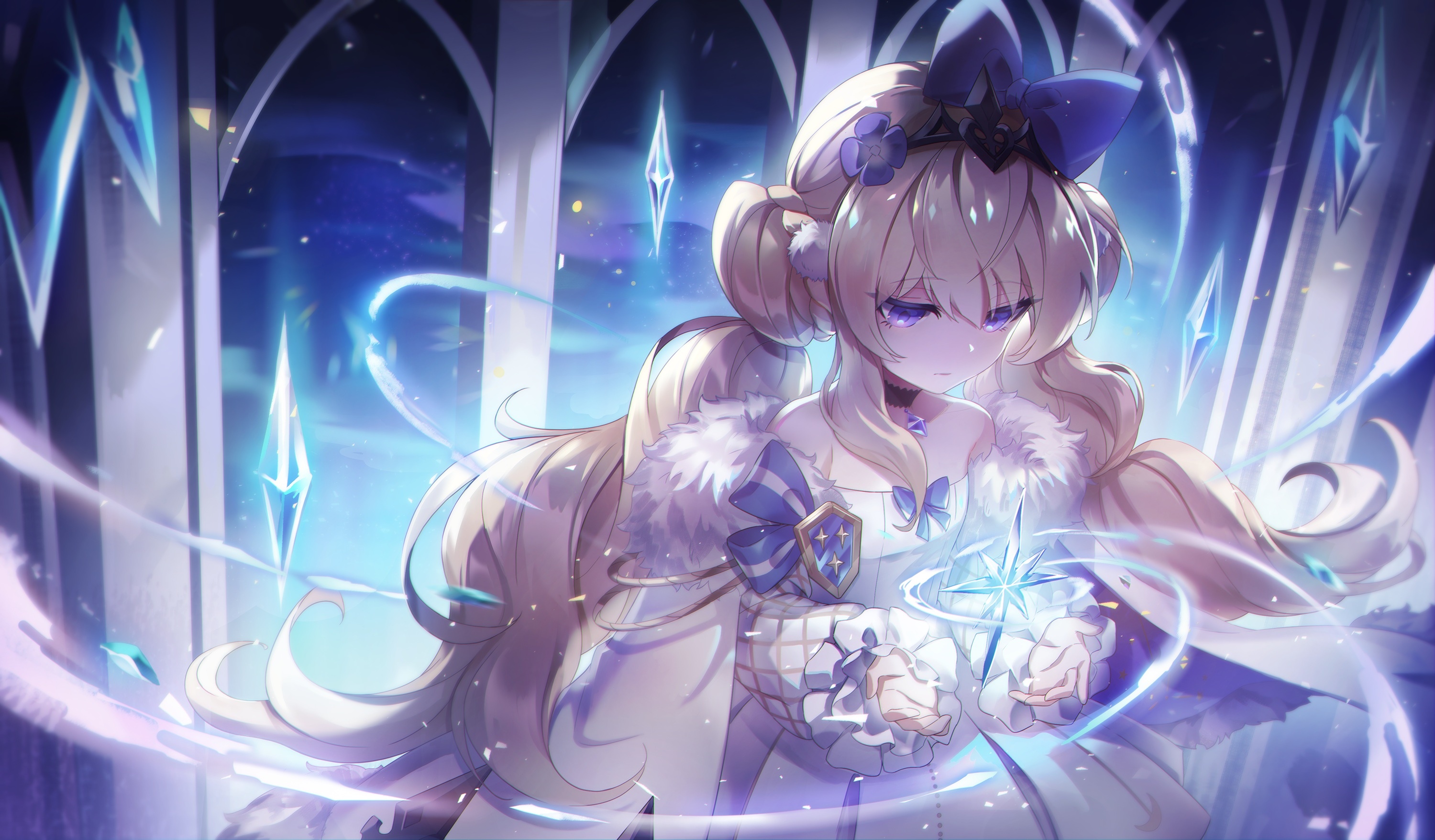 Anime girl with purple eyes and blonde hair HD Wallpaper