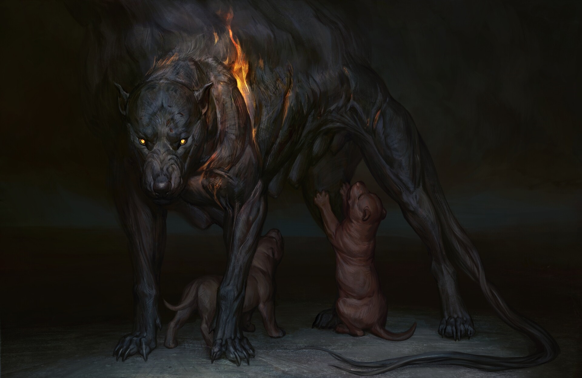 Demonic mother dog with puppies by Maria Zolotukhina HD Wallpaper
