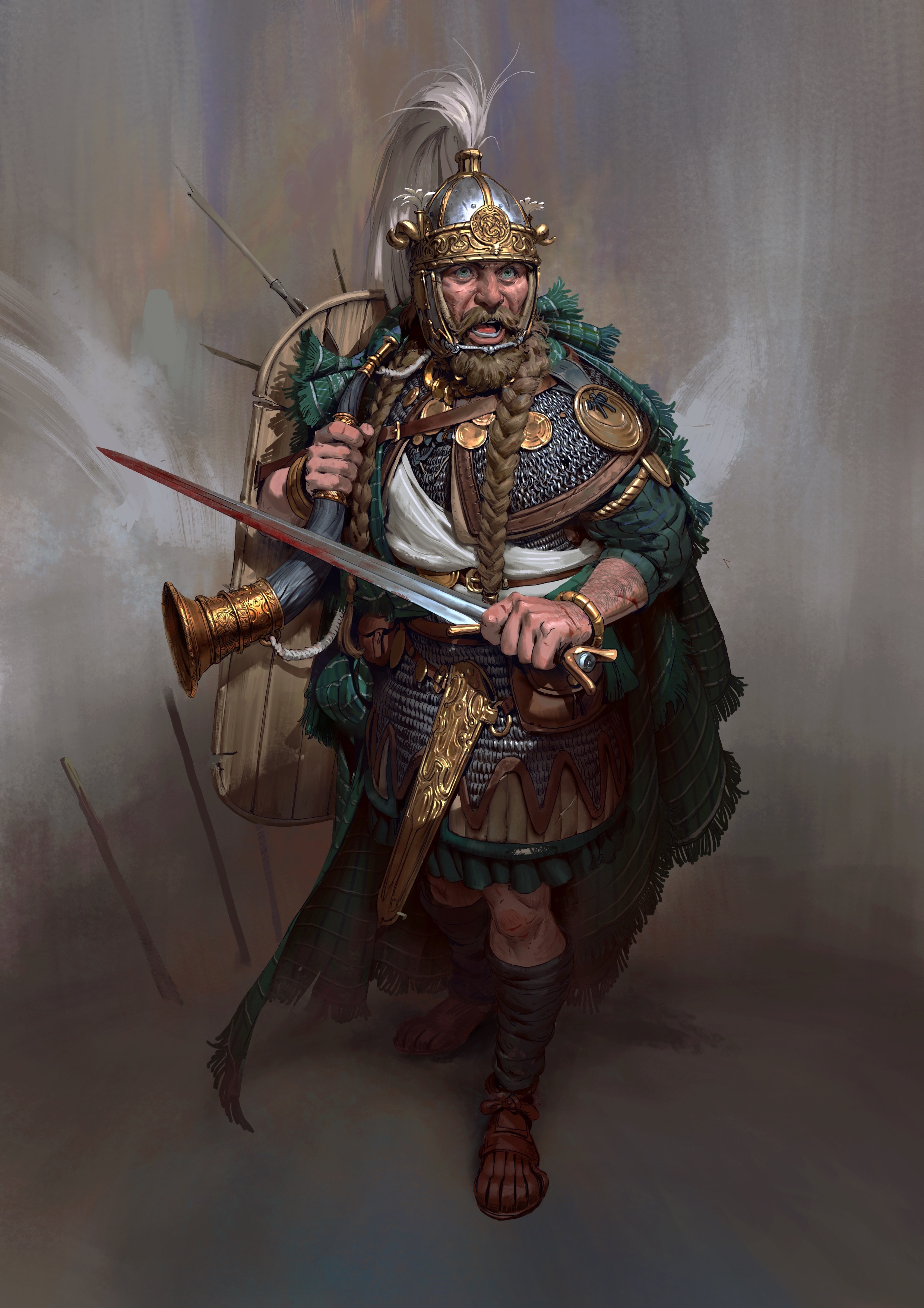 Fantasy warrior with sword and shield HD Phone Wallpaper