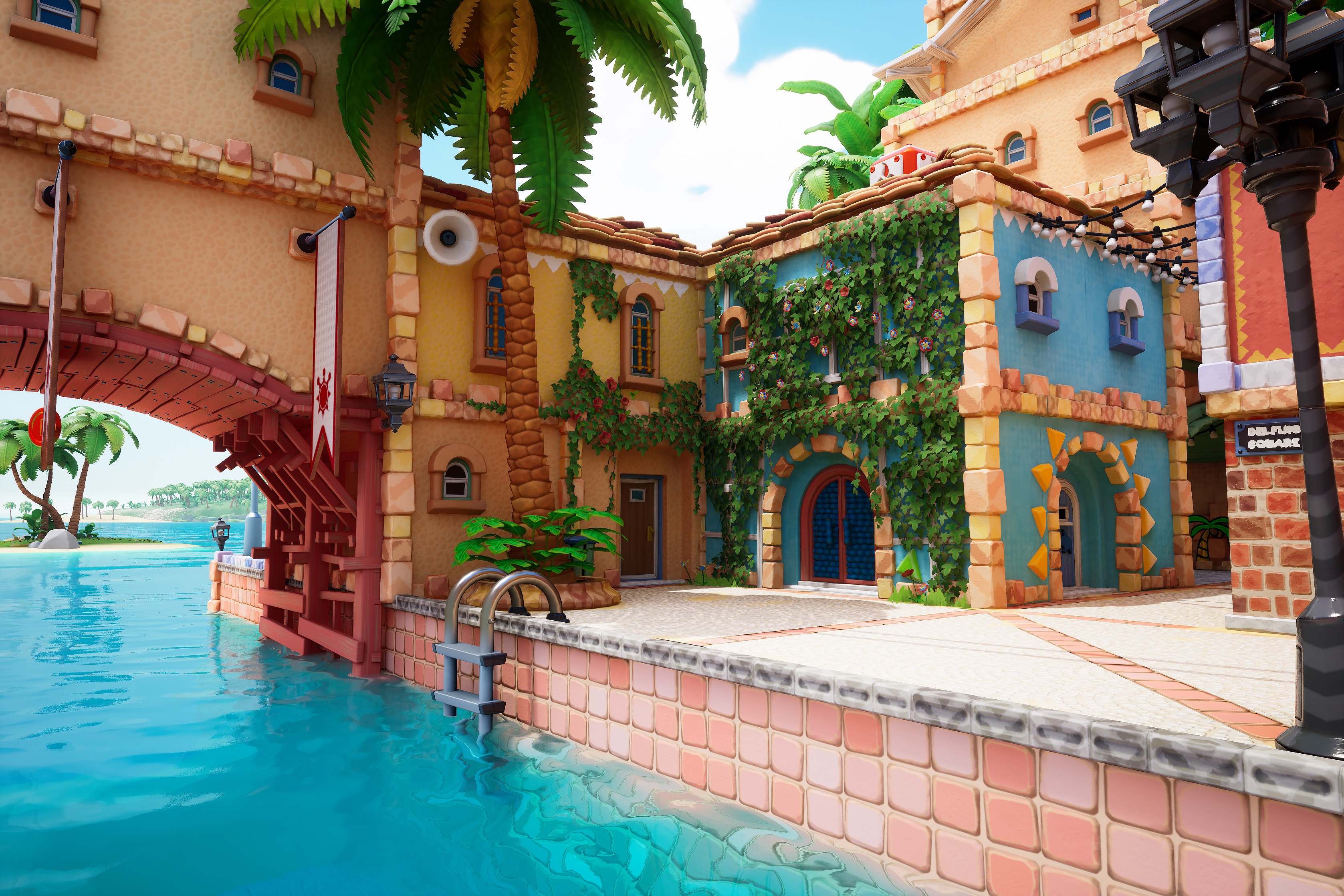 Super Mario Sunshine tropical waterfront plaza HD Wallpaper