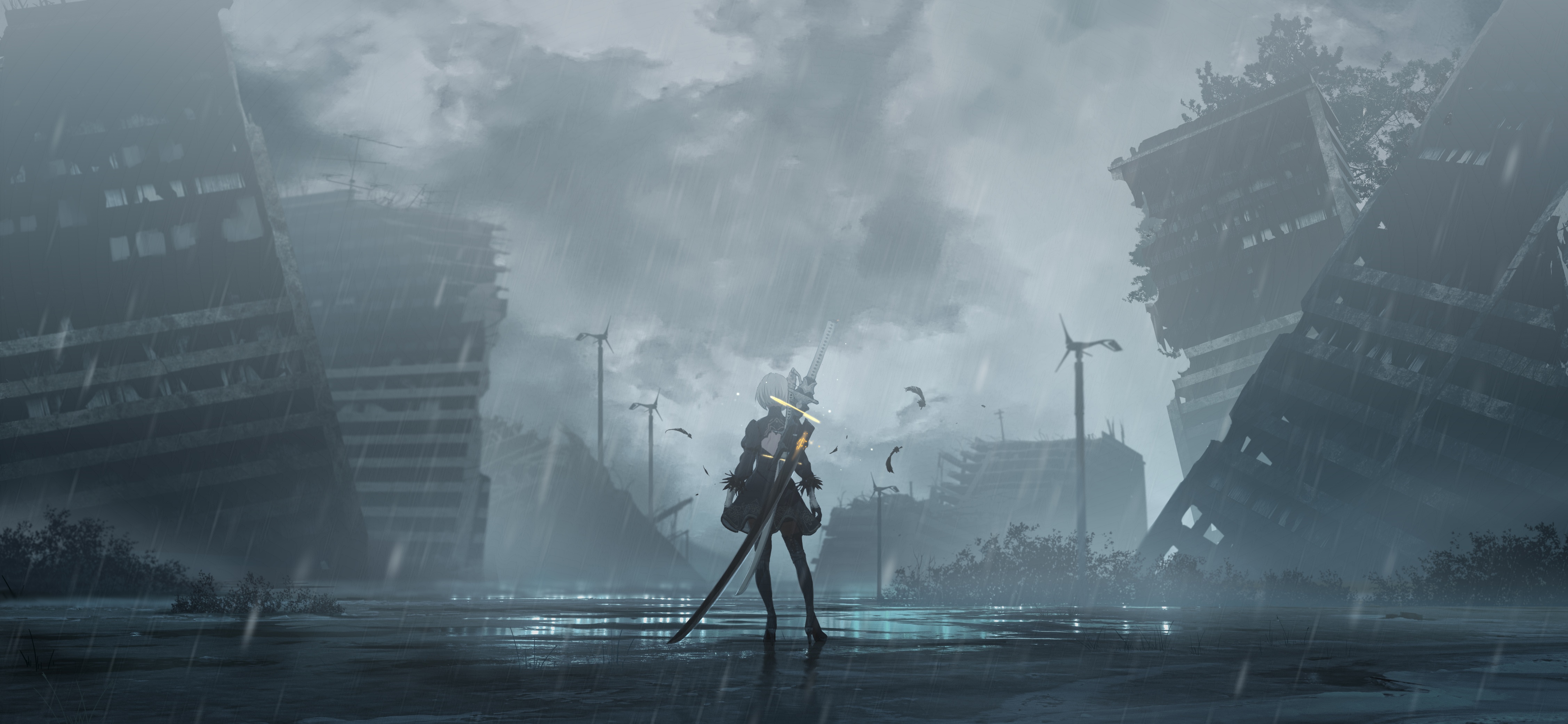 4K Nier: Automata 2B in Apocalyptic City HD Wallpaper