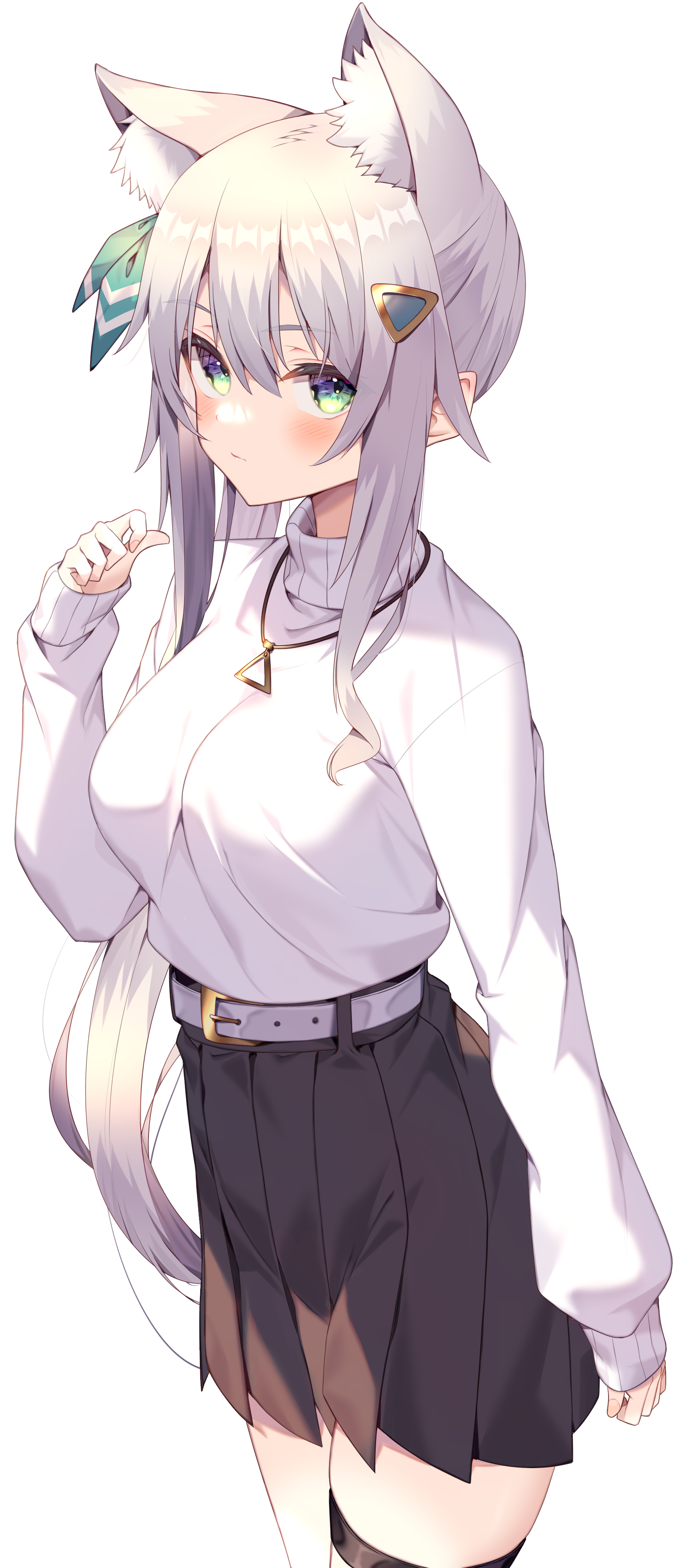 Anime girl with cat ears and silver hair HD Phone Wallpaper