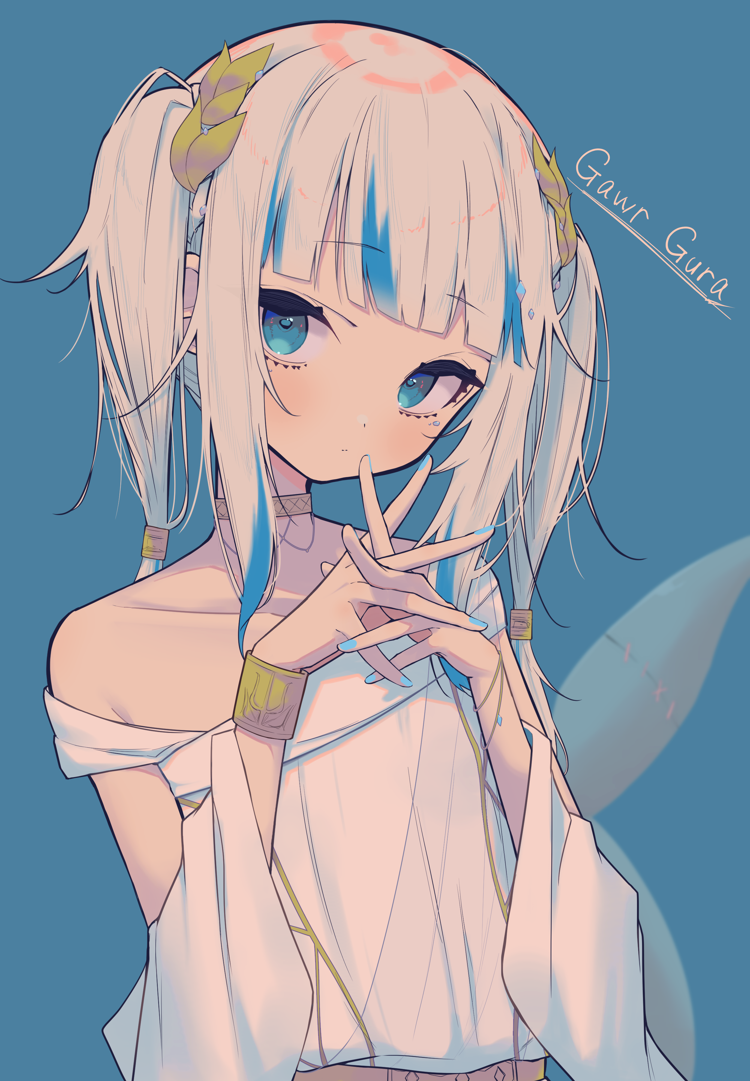 Gawr Gura in White Dress with Blue Accents HD Phone Wallpaper