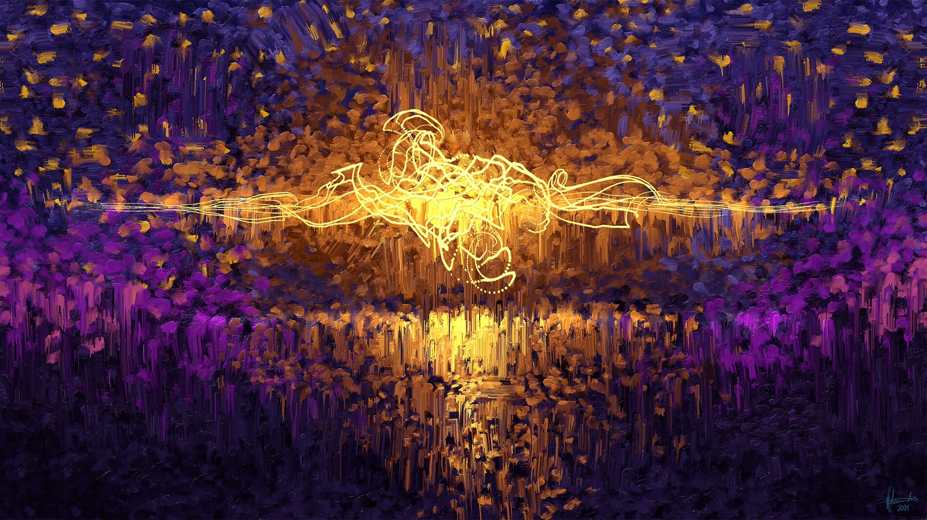 Abstract painting with yellow and purple colors HD Wallpaper