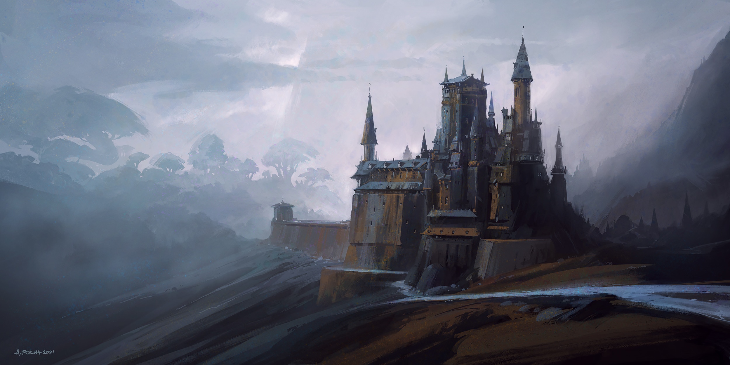 Fantasy Castle Landscape by Andreas Rocha HD Wallpaper