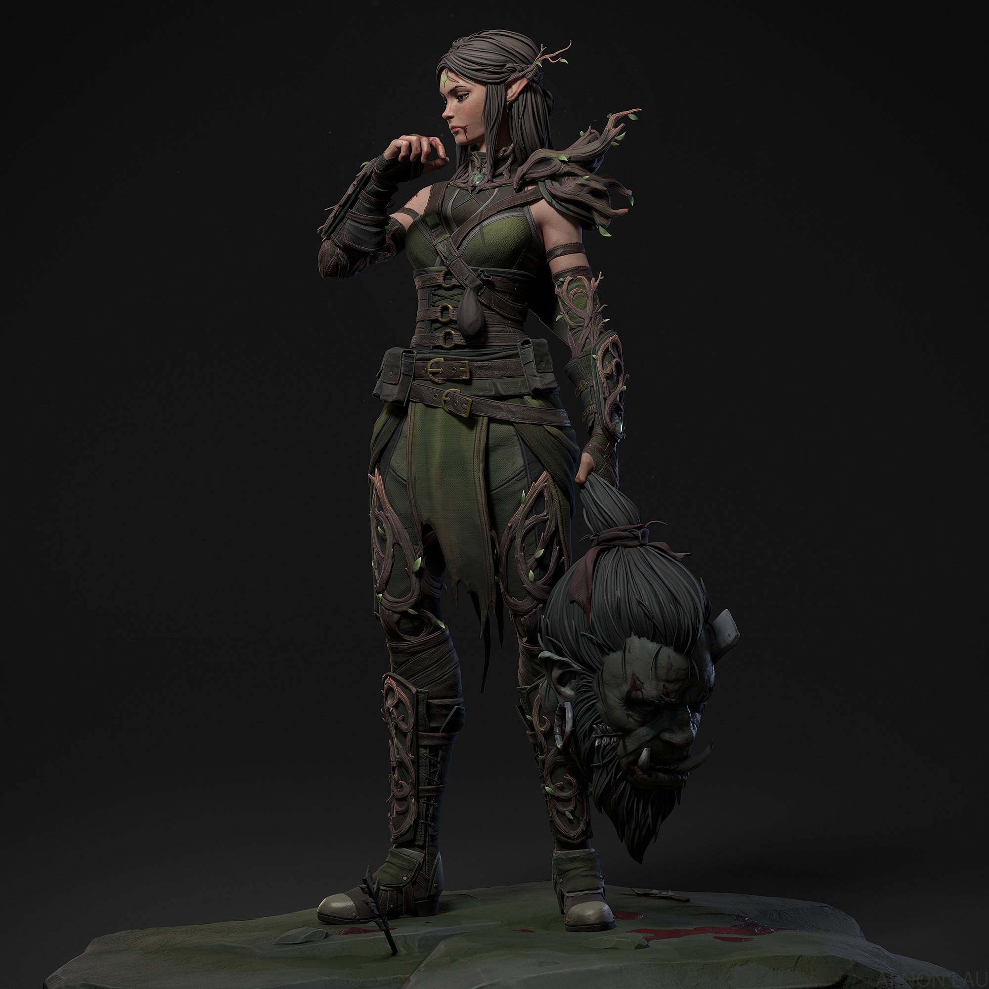 Fantasy Elf Warrior Holding Orc Head HD Wallpaper