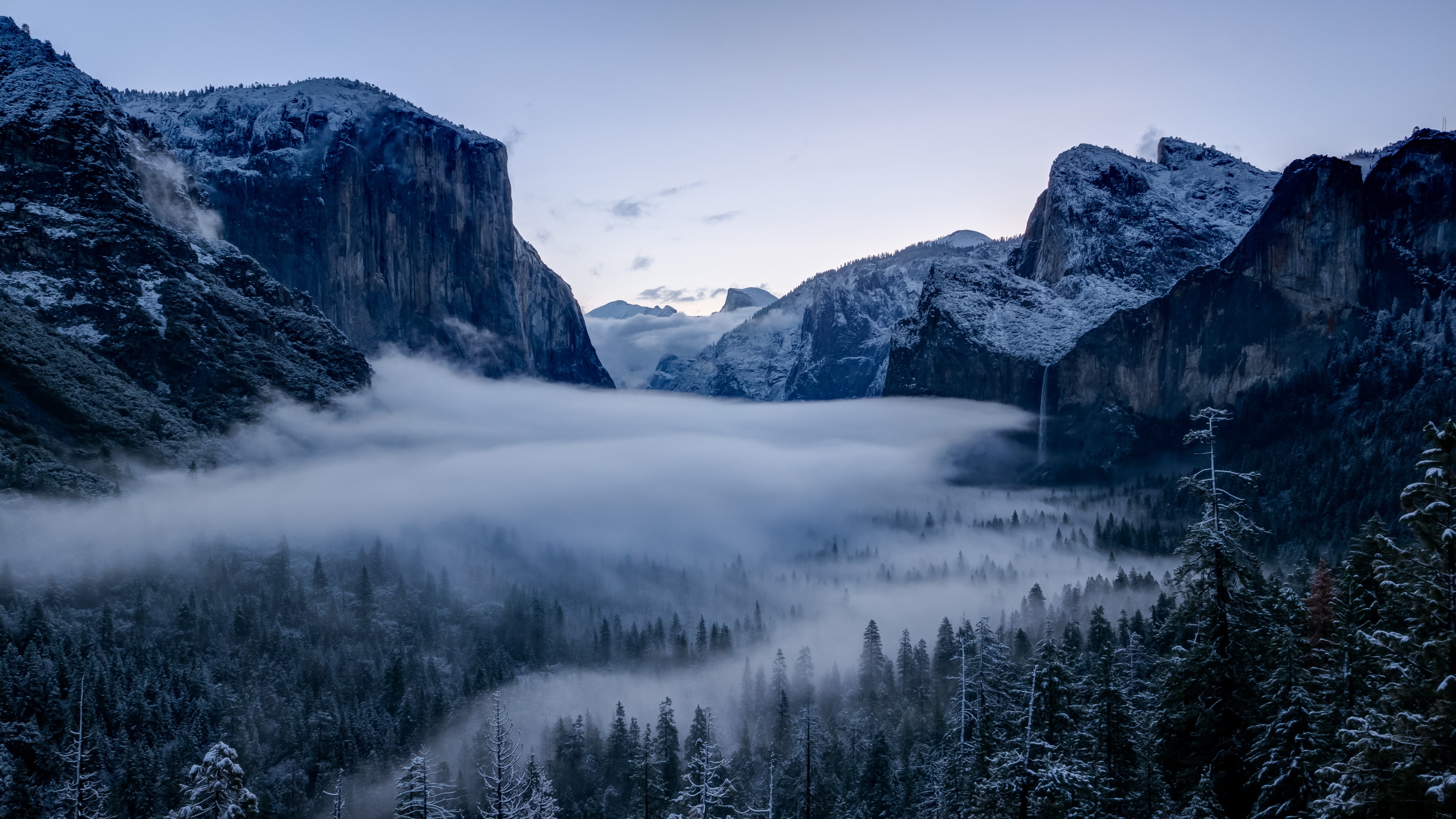 Yosemite National Park Snowy Valley with Mist HD Wallpaper