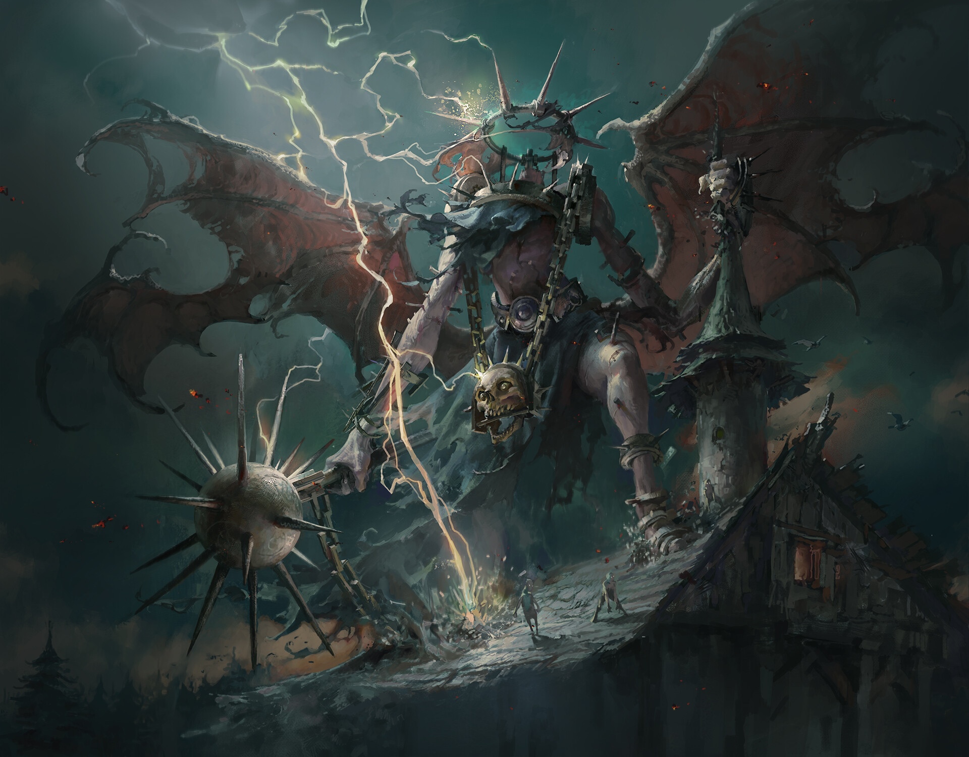 Creature with wings and a spiked mace in Magic: The Gathering artwork HD Wallpaper