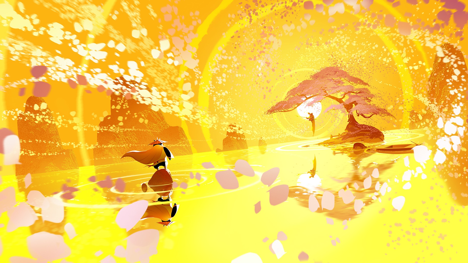 Kung Fu Panda 3: Po in a mystical cherry blossom landscape HD Wallpaper
