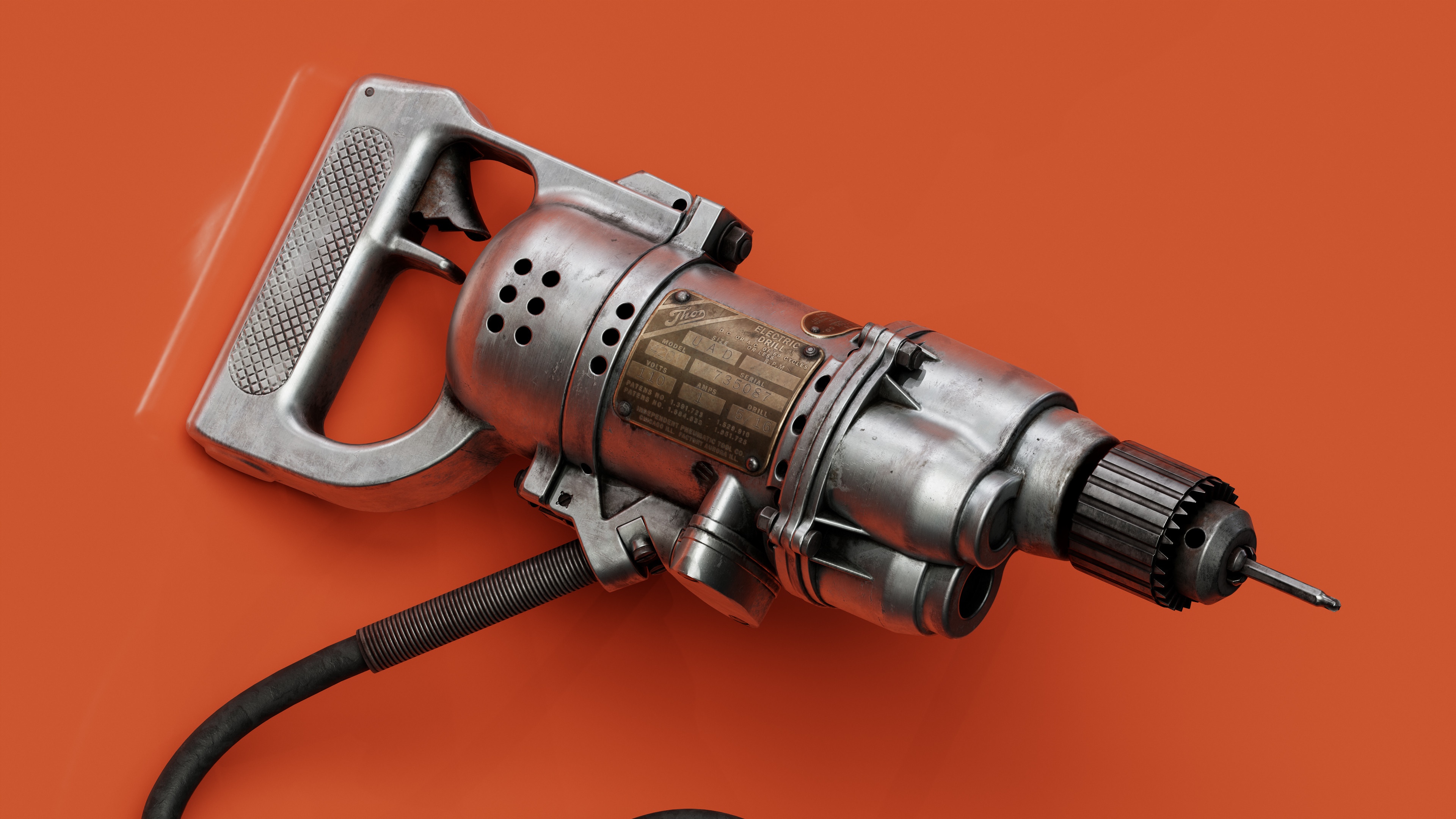4K vintage drill on orange background HD Wallpaper