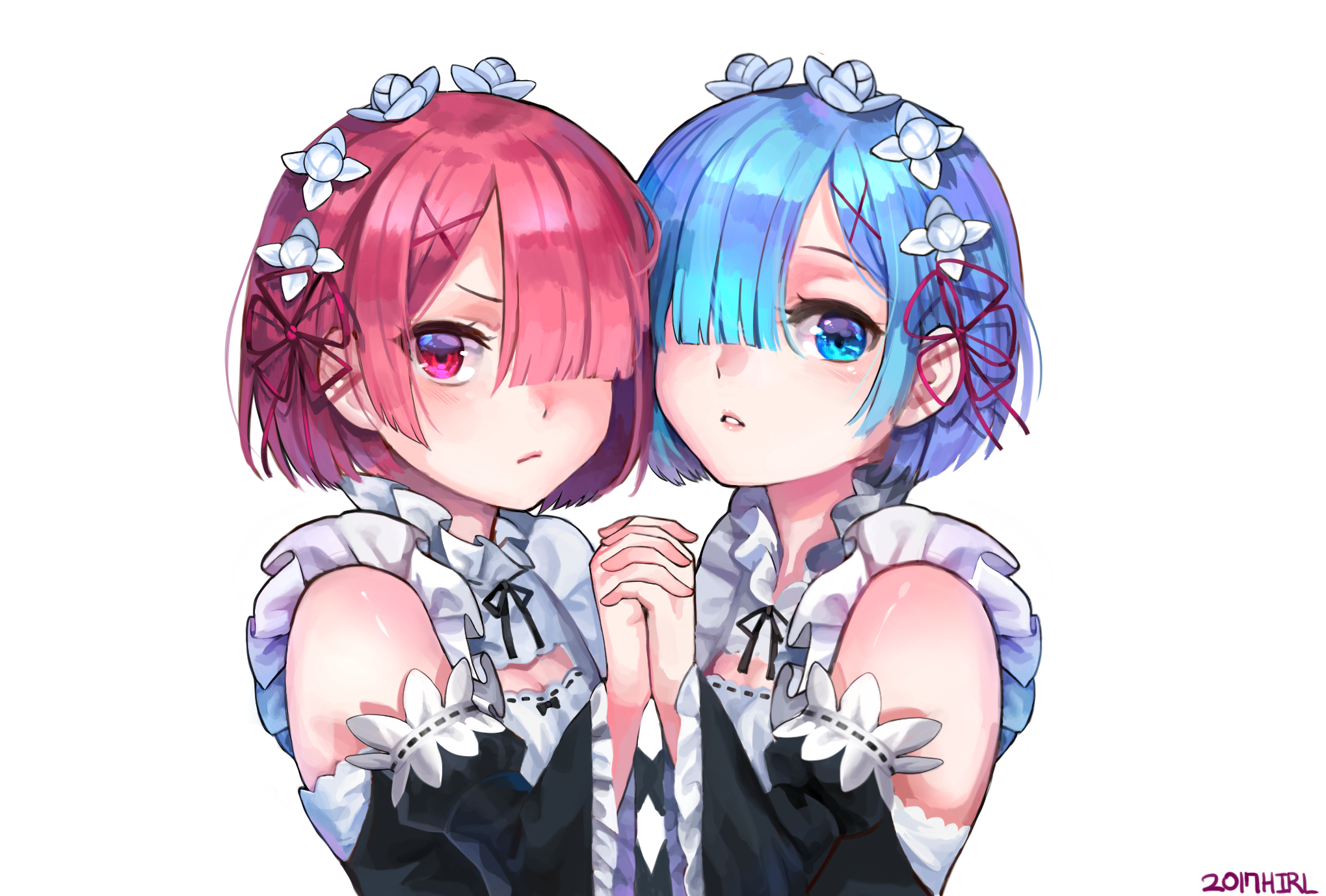 Rem and Ram from Re:Zero in Maid Outfits HD Wallpaper