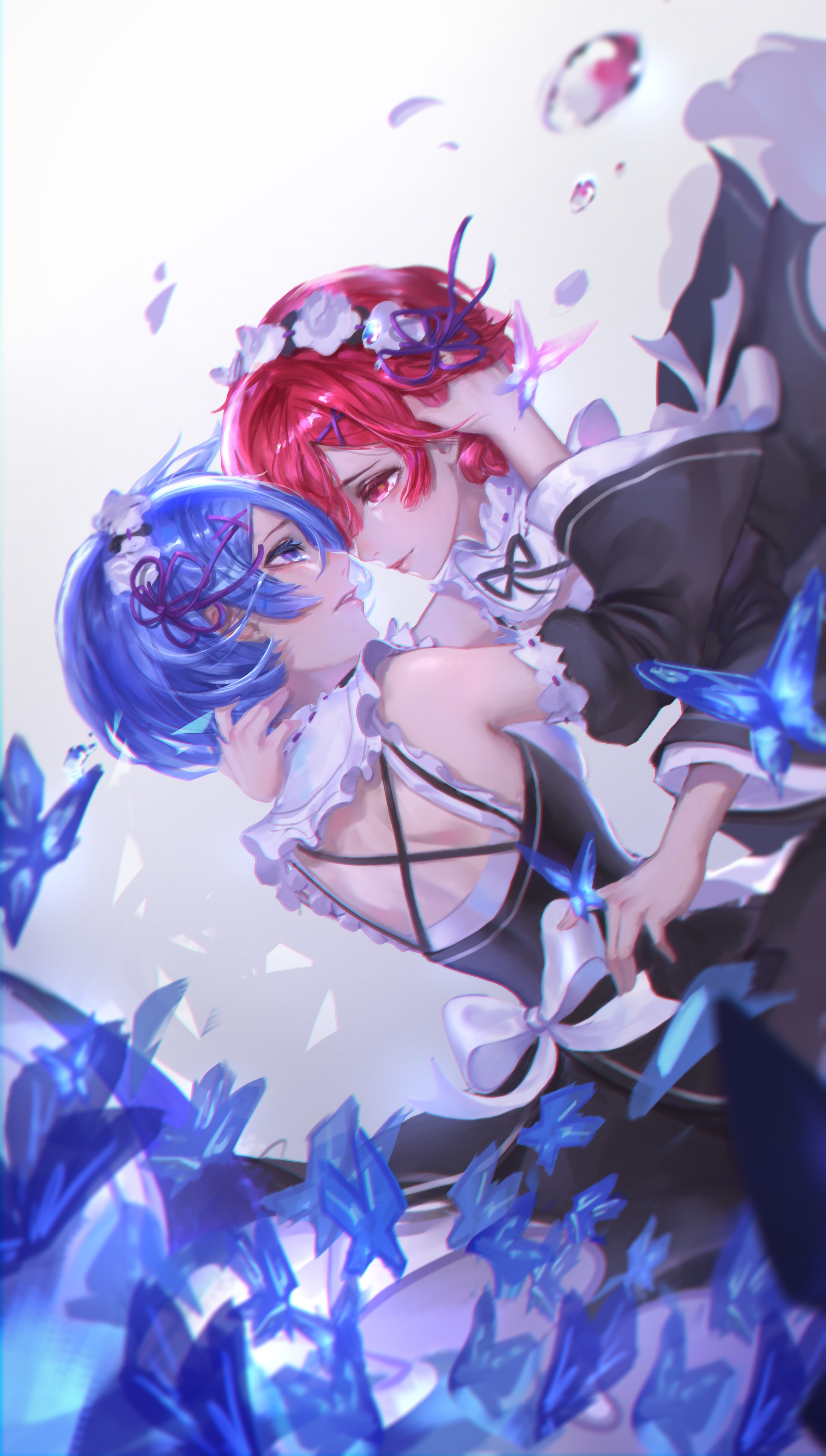 Ram and Rem from Re:Zero in Maid Outfits HD Phone Wallpaper