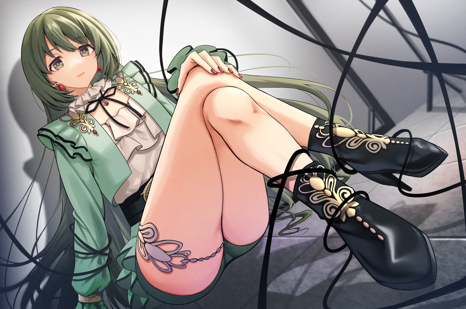 Anime girl with green hair and green eyes HD Wallpaper