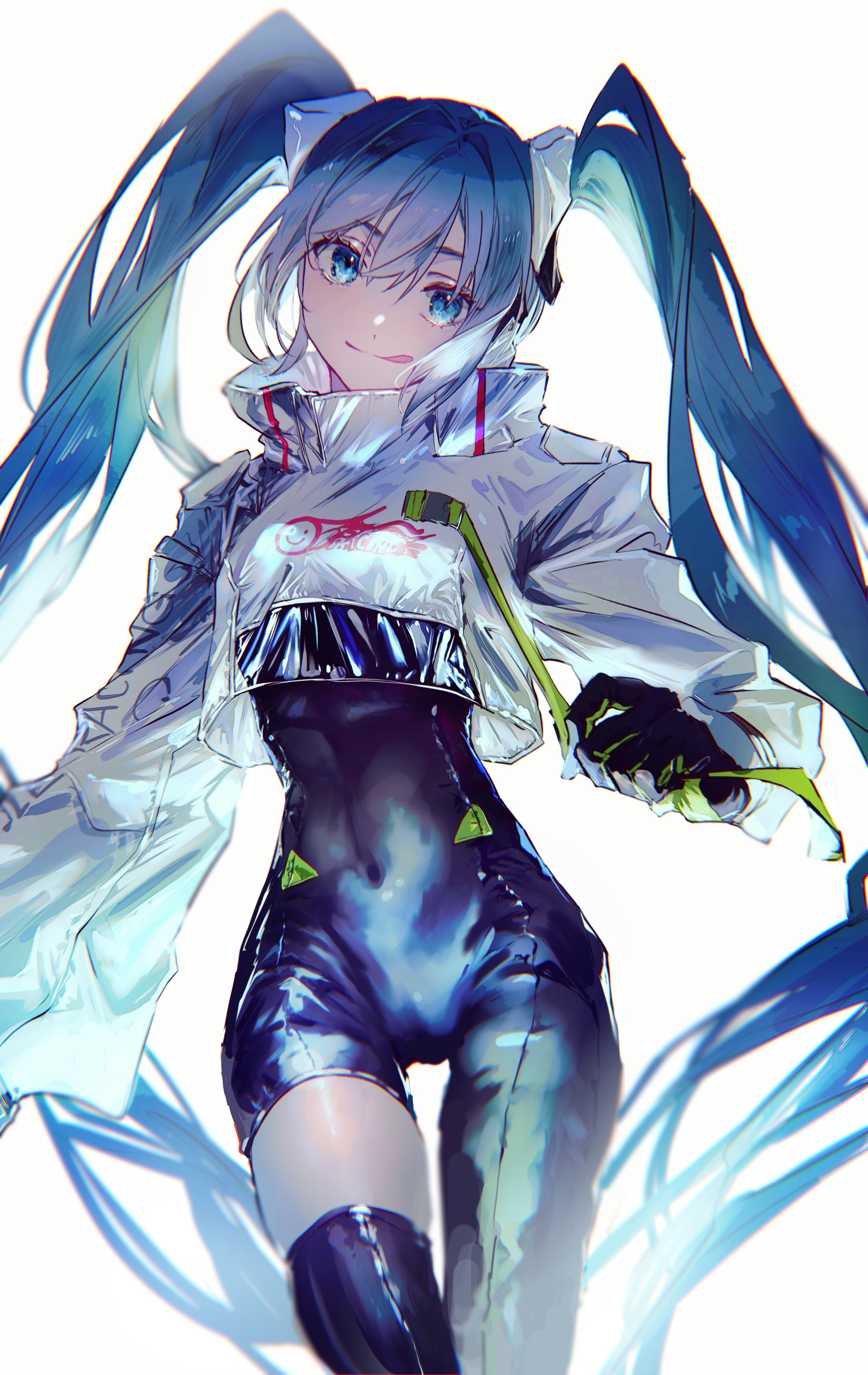Hatsune Miku in a futuristic racing outfit HD Phone Wallpaper