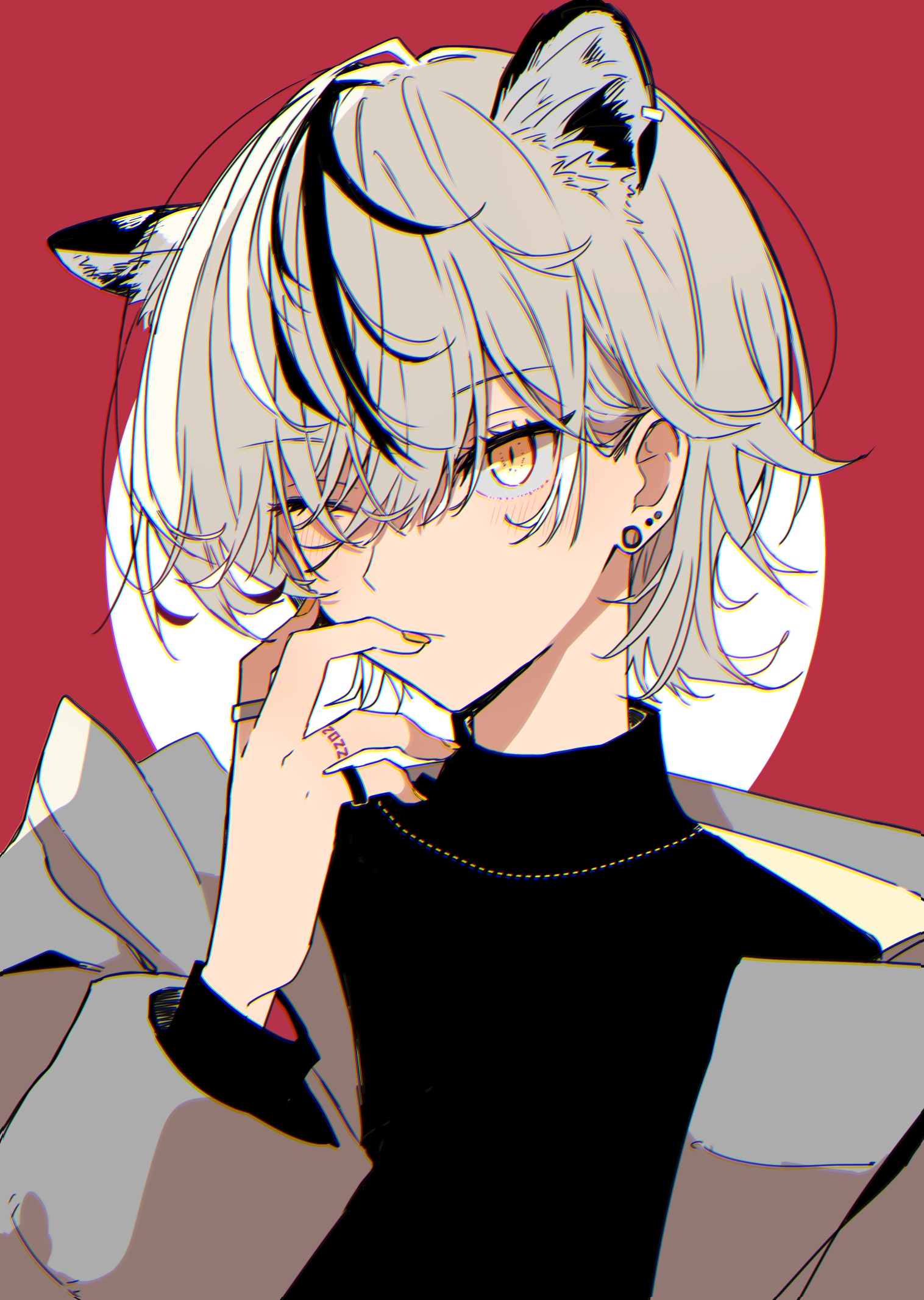Anime boy with cat ears and gray hair HD Phone Wallpaper
